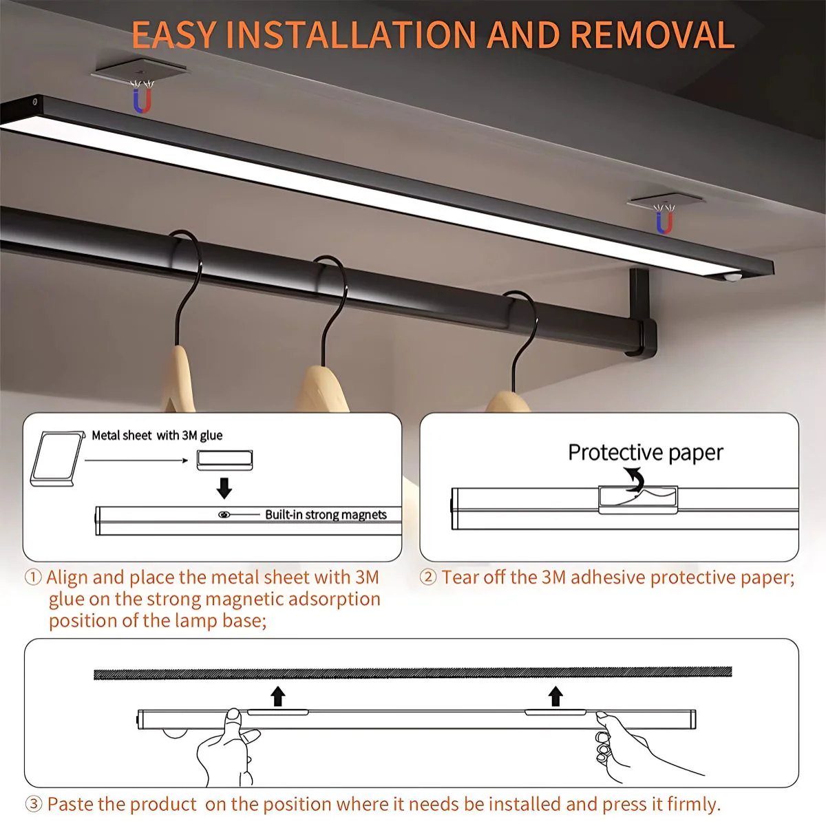 Lámpara LED Ultra Fina Con Sensor De Movimiento. 120 Leds, 3 Modos Y Carga Rápida. Luz Inteligente Inalámbrica 60Cm. (Luz Cálida, Blanca Y Natural) - Image 4