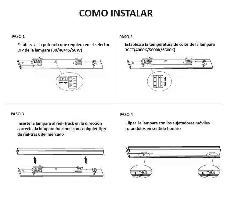 Lampara Lineal Colgante Comercial 1.5M Negra Frosted 7000Lm DIP 35-50W Ajustable 4000K/5000K/6500K CRI90 3 Cables AC100-227V - Image 6