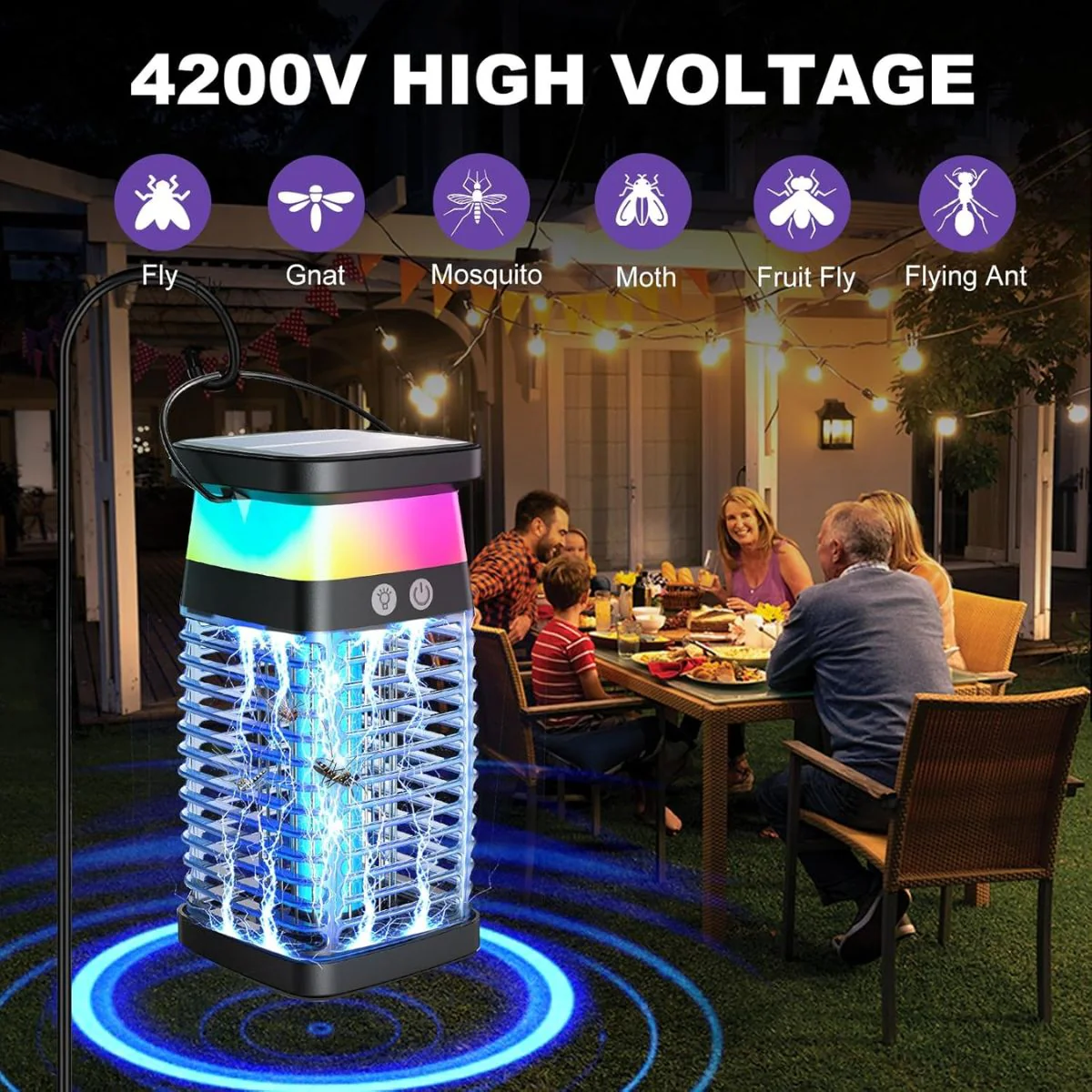Lámpara Mata Insectos. Trampa Para Mosquitos Eléctrica Portátil Con Panel Solar 4200V. Luz UV Inalámbrica. - Image 2
