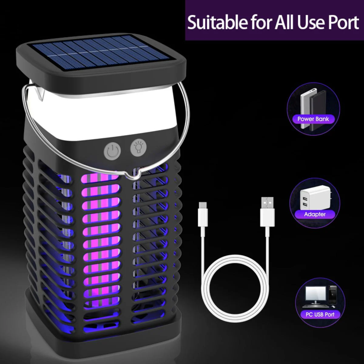 Lámpara Mata Insectos. Trampa Para Mosquitos Eléctrica Portátil Con Panel Solar 4200V. Luz UV Inalámbrica. - Image 4