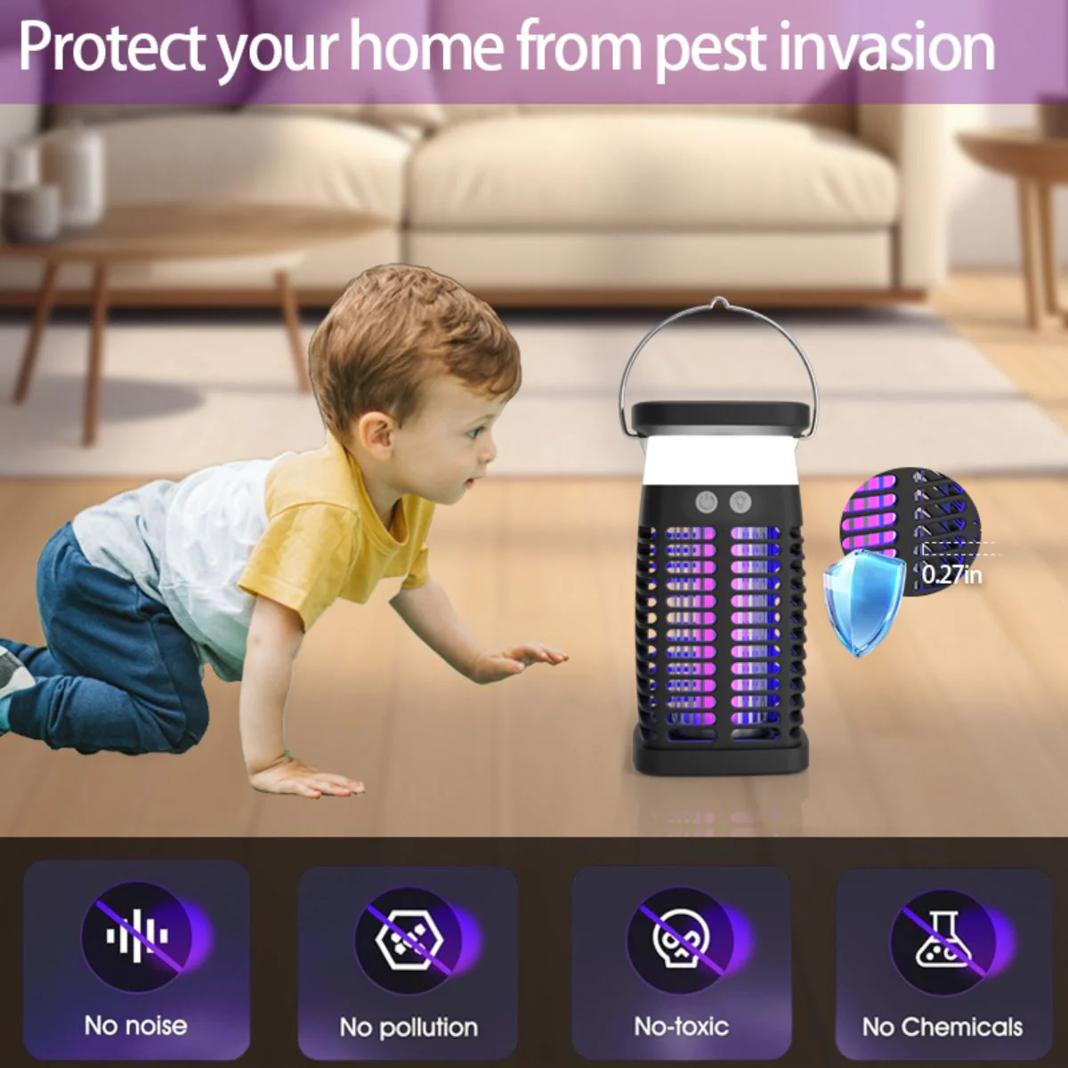 Lámpara Mata Insectos. Trampa Para Mosquitos Eléctrica Portátil Con Panel Solar 4200V. Luz UV Inalámbrica. - Image 6