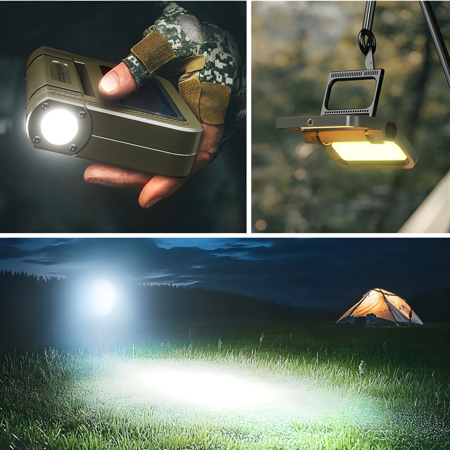 Lámpara Portátil Solar Plegable 2400Lm 5000Mah. Color Verde Militar. Recargable Por USB-C (141×100×30Mm). Luz De Emergencia. - Image 4