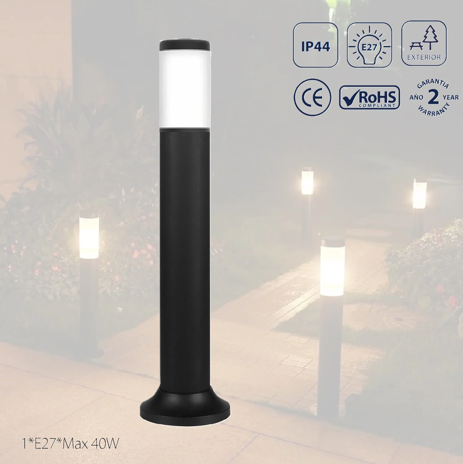 Lámpara Poste Tipo Bolardo 1XE27 - ABS, 110-240V, 90X700mm, Estilo Versátil. Luz Para Poste.