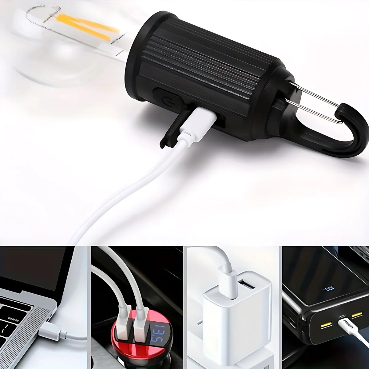 Lámpara Solar De Camping Portátil Recargable USBC. Foco Con Gancho Para Exteriores. Bombilla LED Regulable. Luz Calida Con Dimmer - Image 3