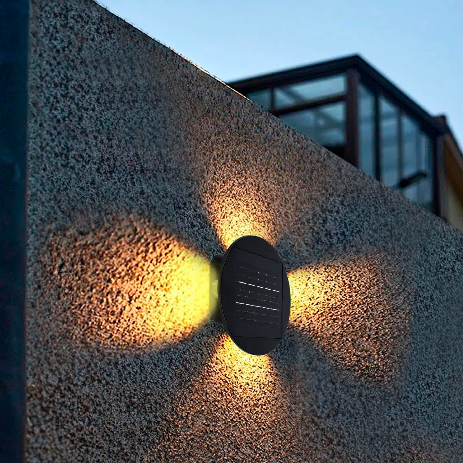 Lámpara Solar De Pared Para Exteriores 6W CCT, 500 Lms, Negro. Batería De Litio 3.7V, 2000Mah Y Panel Solar Integrado. Iluminación Sin Cables Para Jardines Y Patios. Reflector Solar Para Jardín.