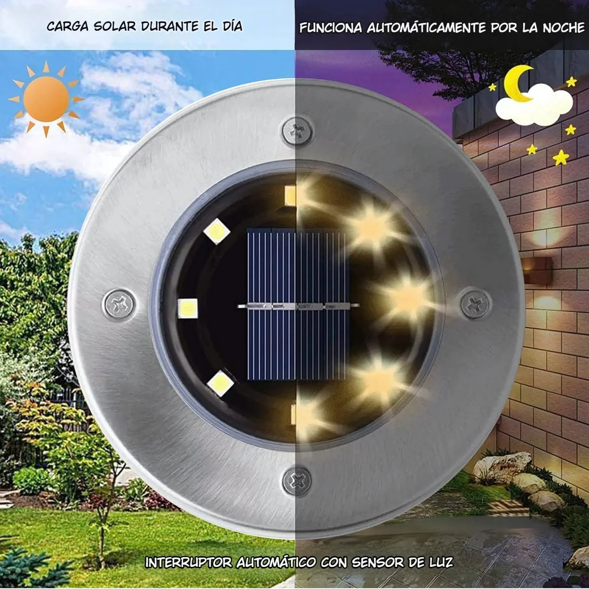 Lampara Solar De Piso Para Exterior. Foco Con 8 LED. Luz Cálida (Set De 4 Unidades). - Image 2