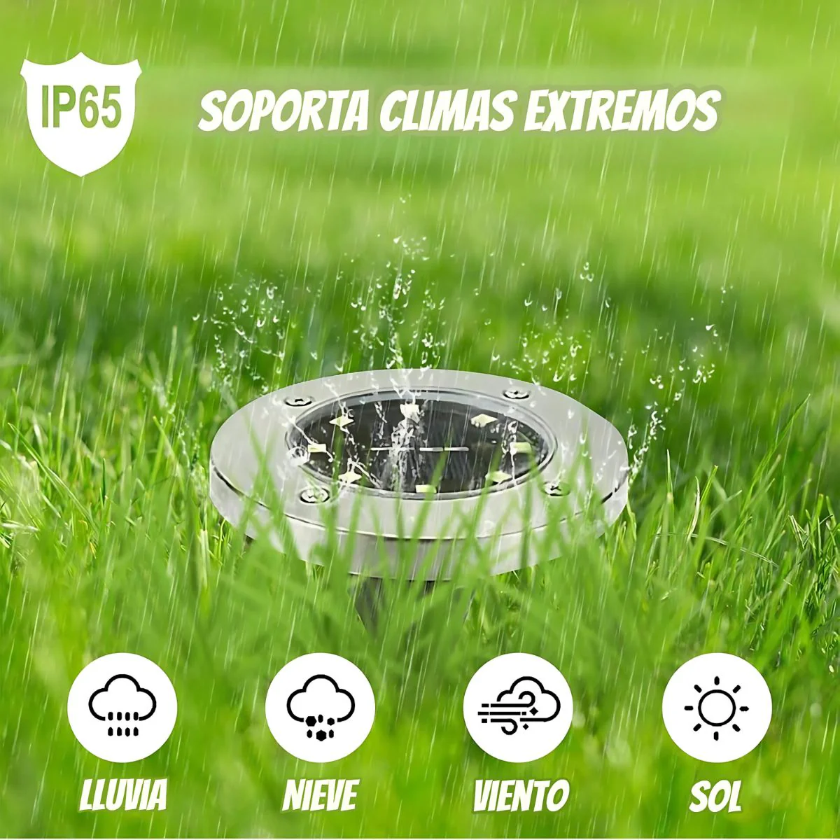 Lampara Solar De Piso Para Exterior. Foco Con 8 LED. Luz Cálida (Set De 4 Unidades). - Image 3