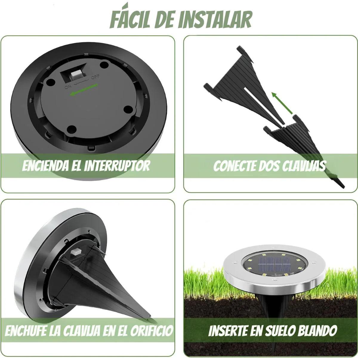 Lampara Solar De Piso Para Exterior. Foco Con 8 LED. Luz Cálida (Set De 4 Unidades). - Image 4