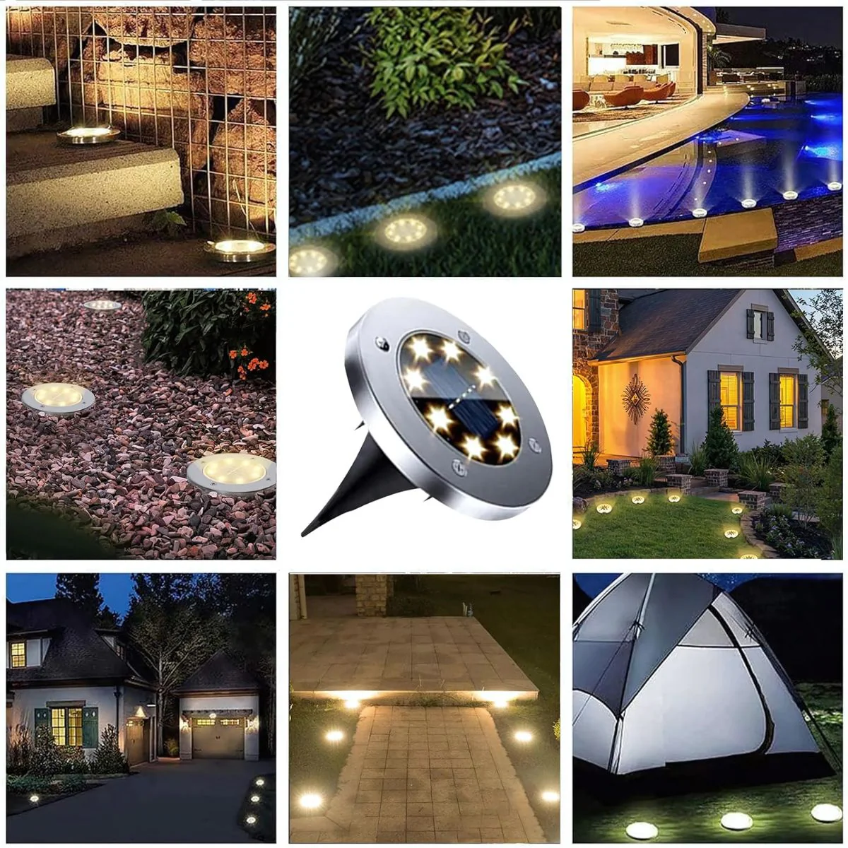 Lampara Solar De Piso Para Exterior. Foco Con 8 LED. Luz Cálida (Set De 4 Unidades). - Image 6