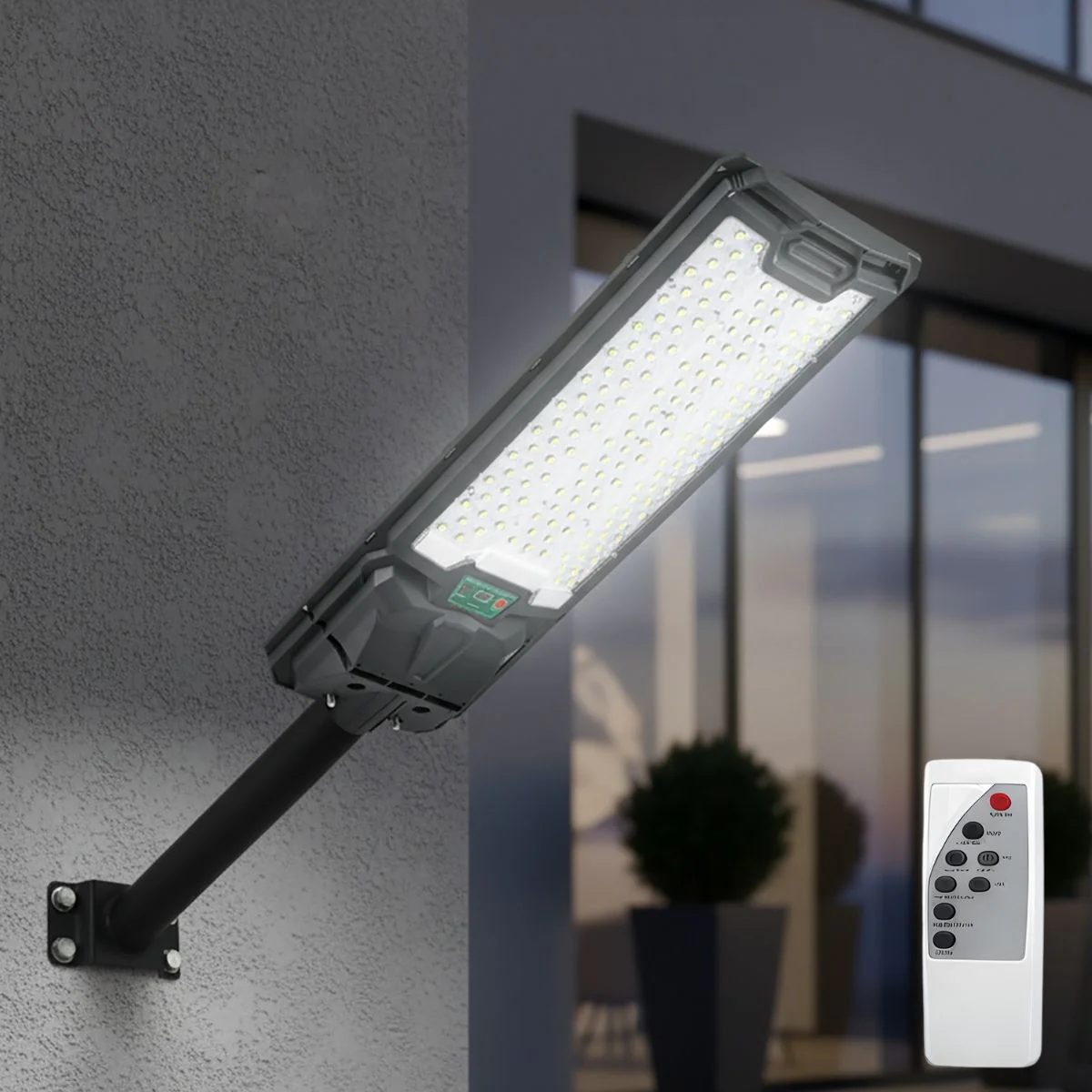 Lámpara Solar LED 300W 6500K 9000LM IP67 Con Sensor De Movimiento Y Control Remoto Para Poste O Pared