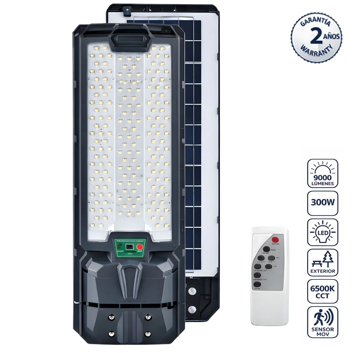 Lámpara Solar LED 300W 6500K 9000LM IP67 Con Sensor De Movimiento Y Control Remoto Para Poste O Pared - Image 2