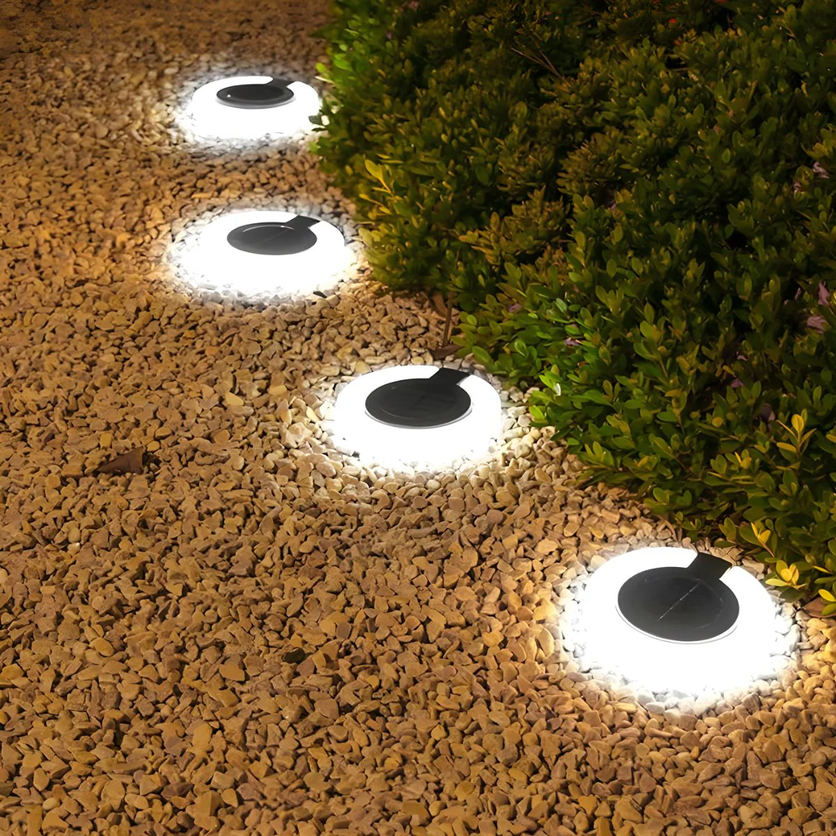 Lampara Solar LED Circular Para Jardín O Exteriores. Luz Blanca. Foco Con Panel Solar Para Piso O Caminos. (Pack De 4). - Image 3