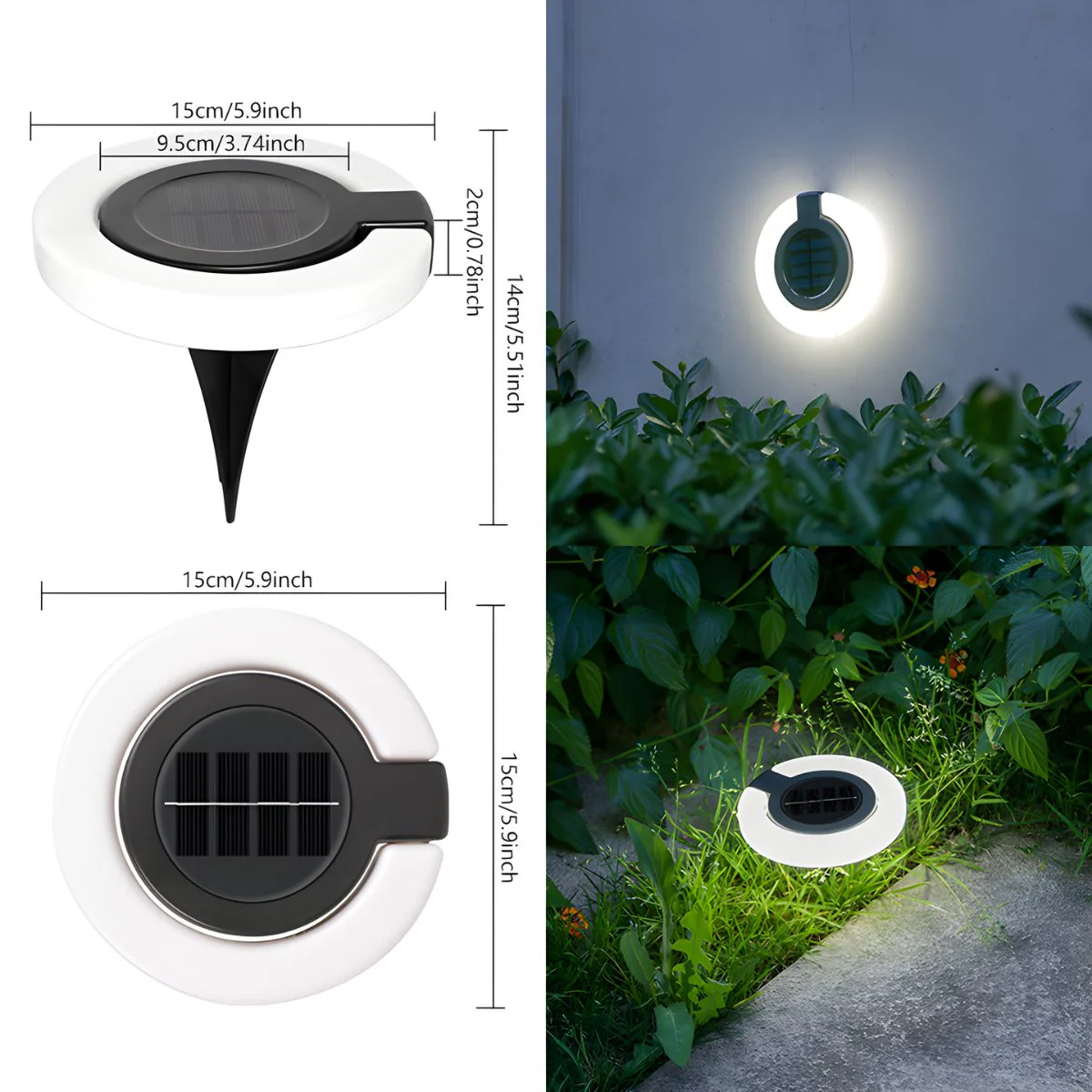 Lampara Solar LED Circular Para Jardín O Exteriores. Luz Blanca. Foco Con Panel Solar Para Piso O Caminos. (Pack De 4). - Image 5