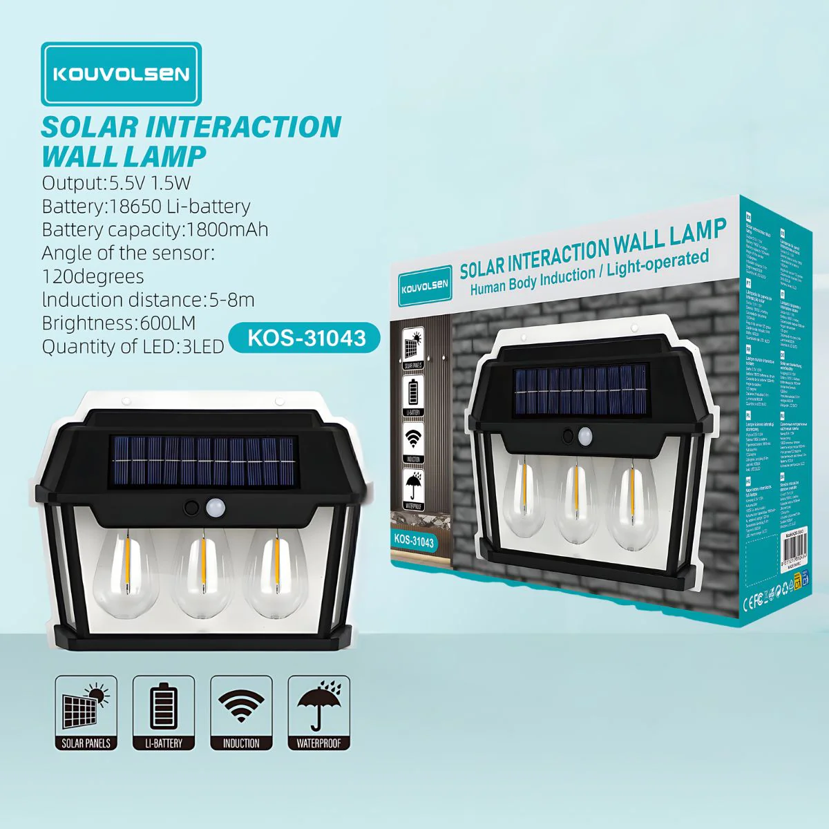 Lámpara Solar LED De Pared Con Sensor De Movimiento. Luz Exterior 28W C. 900 Lúmenes. 3 Niveles De Brillo.
