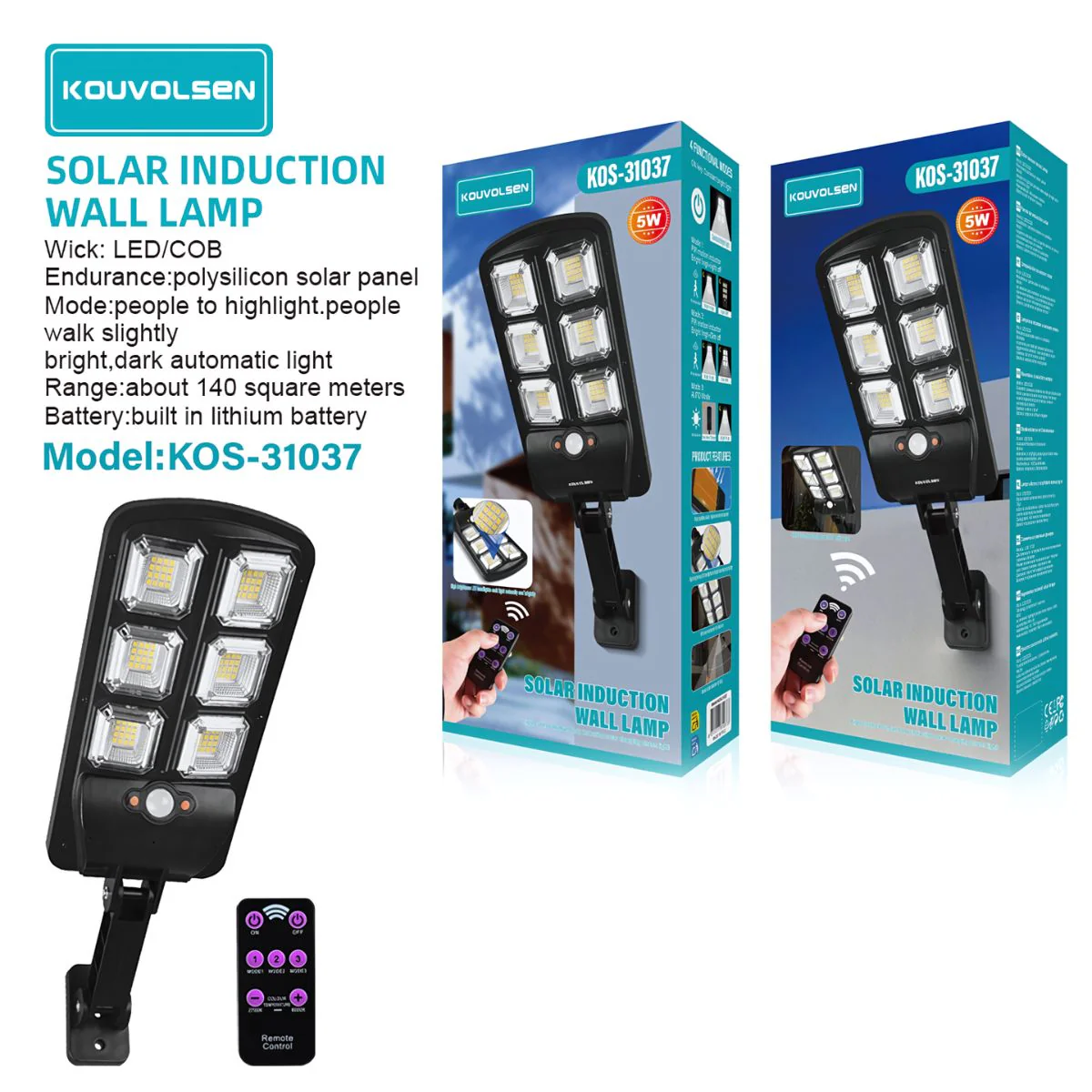 Lámpara Solar LED De Pared Con Sensor De Movimiento Y Control Remoto. 3 Modos De Iluminación. Luz Exterior. - Image 2