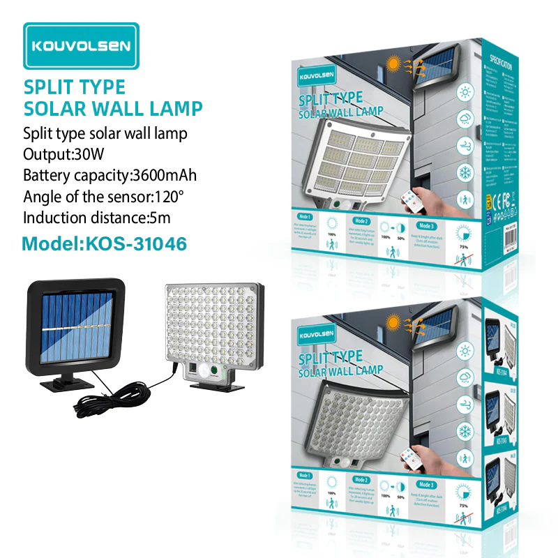 Lámpara Solar LED De Pared Split Con Panel Solar Separado. Luz Exterior De 30W Con Sensor De Movimiento. 104 Leds. 3 Modos De Iluminación. - Image 2