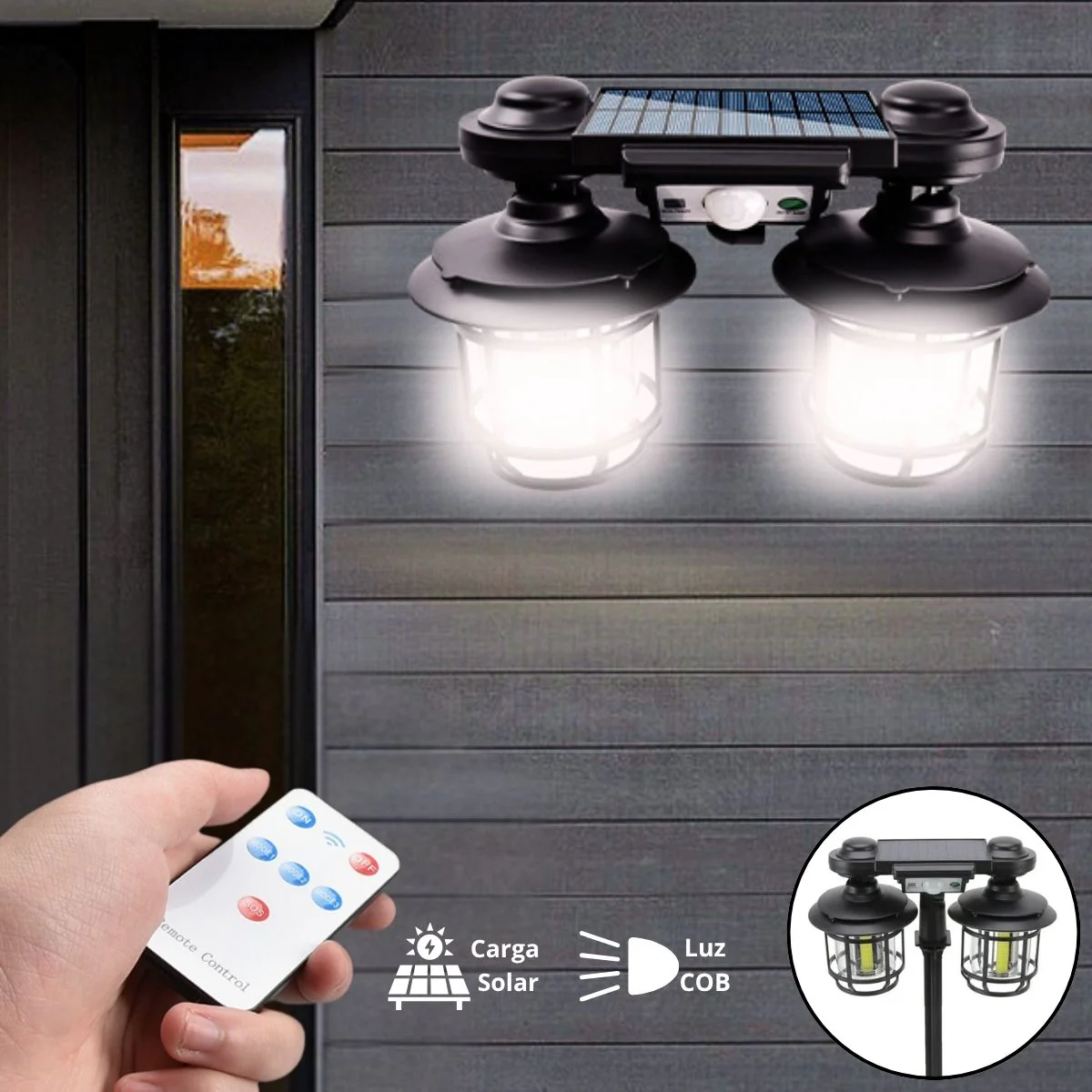 Lámpara Solar LED Doble Luz 192 COB Con Control Remoto, Sensor De Movimiento Y Protección IP65 Para Exteriores - Image 3