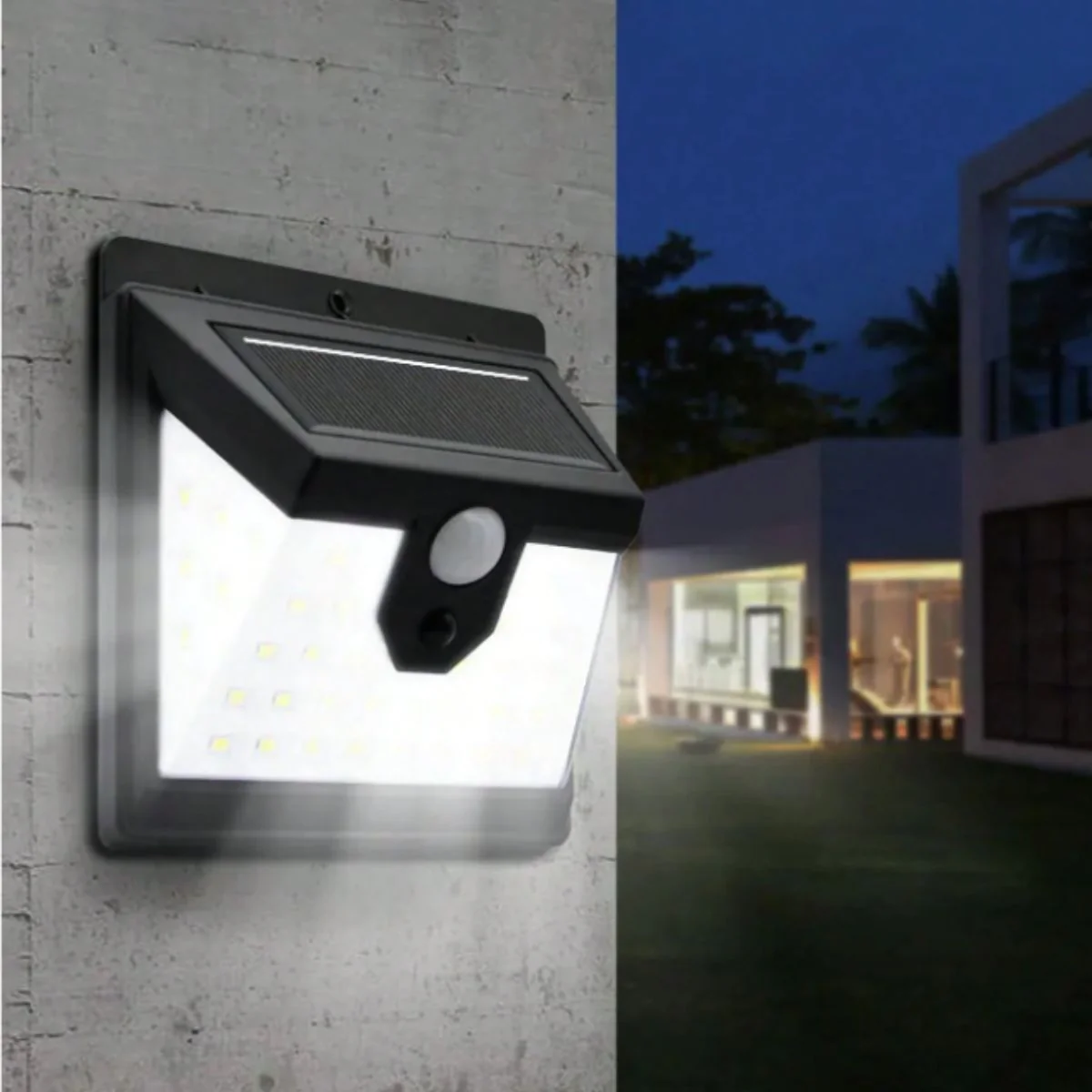 Lámpara Solar LED Exterior Con Sensor De Movimiento. Luz Foco Solar Para Jardín Con 3 Modos De Luz. Cobertura De Hasta 35M².