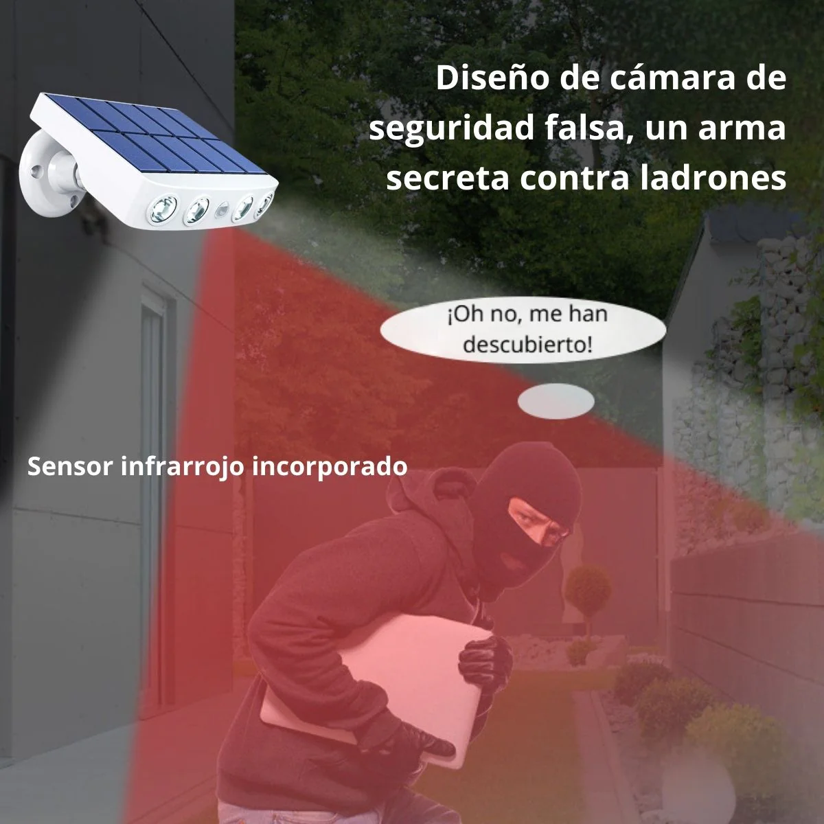 Lámpara Solar LED IP65 Cobertura 50M² 120º Con Sensor De Movimiento. Foco Con Panel Solar Para Exteriores. Luz Blanca. 5V. 300MA.1200 Mah. Color Blanco - Image 4