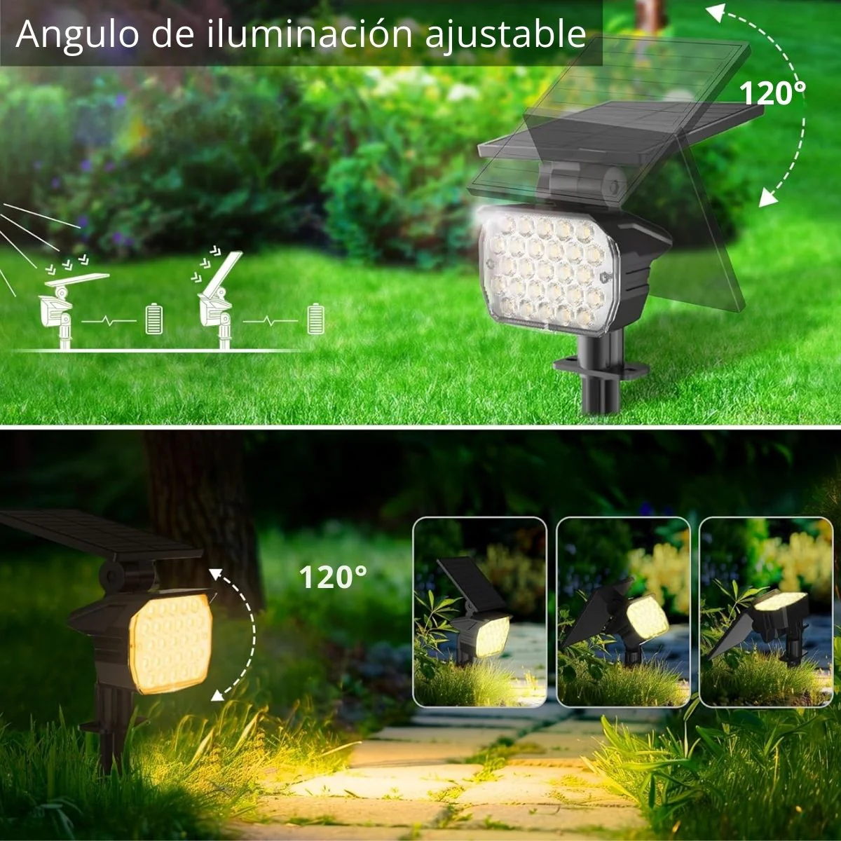 Lampara Solar LED Para Césped Tipo Estaca (6 Unds) Foco Con Panel Solar Integrado Para Jardín IP67 Resiste Al Agua. (Luz Blanca). 3W. 3.7V. - Image 2