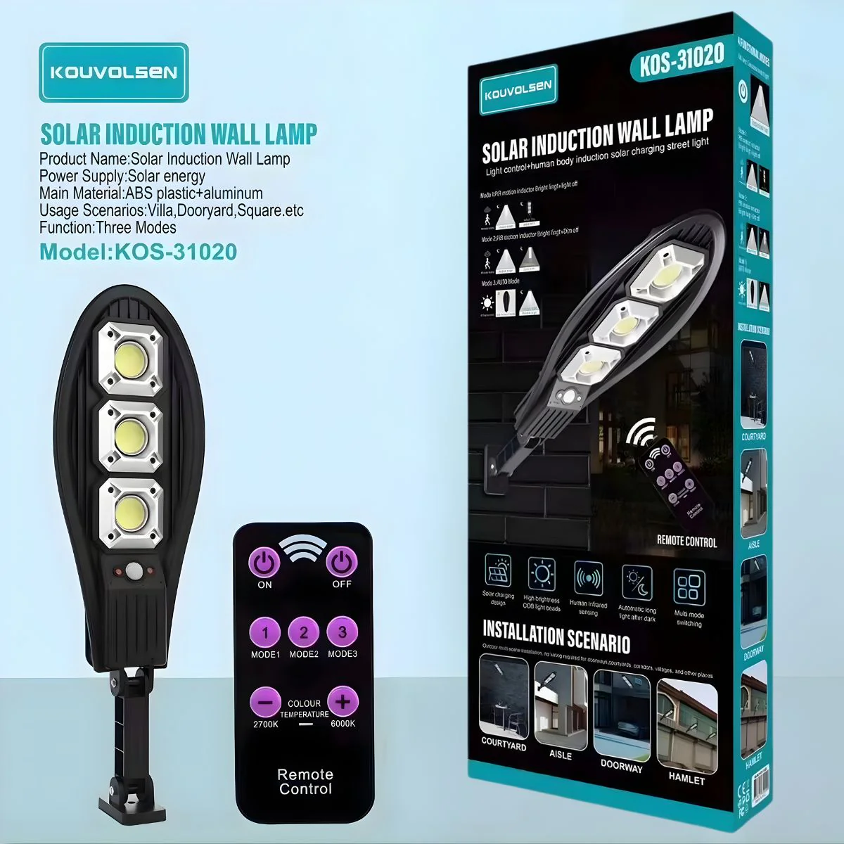 Lámpara Solar LED Para Exterior Con Sensor De Movimiento. Foco De Pared Con Luz Cálida Y Fría, Control Remoto Y Panel Solar.
