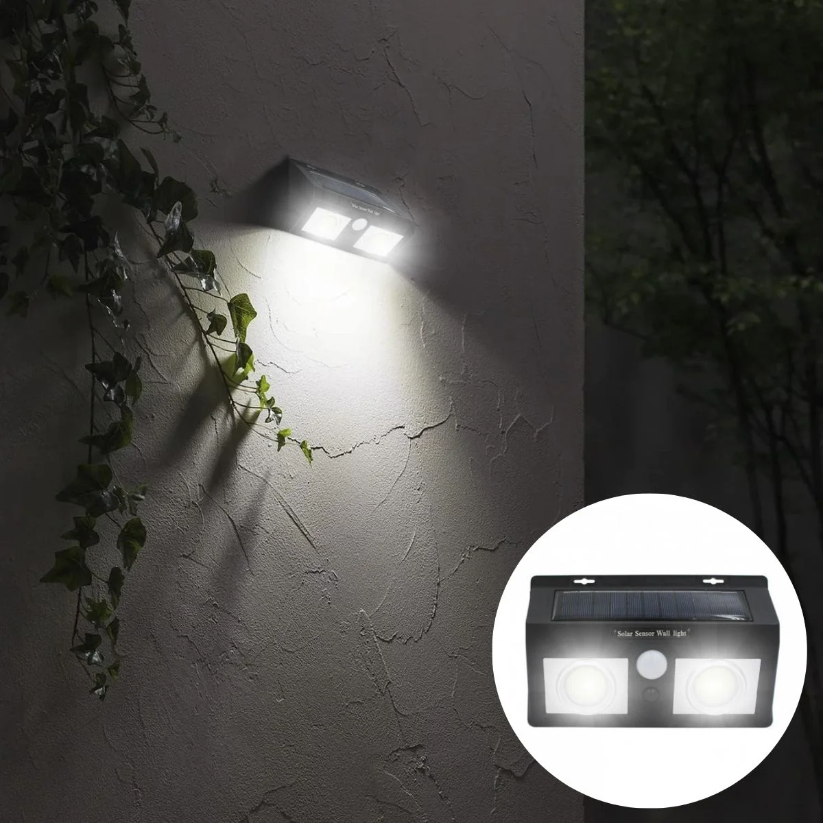 Lampara Solar LED Para Exterior Con Sensor De Movimiento. Foco De Pared Con Panel Solar. Luz Blanca Para Jardines O Patios.