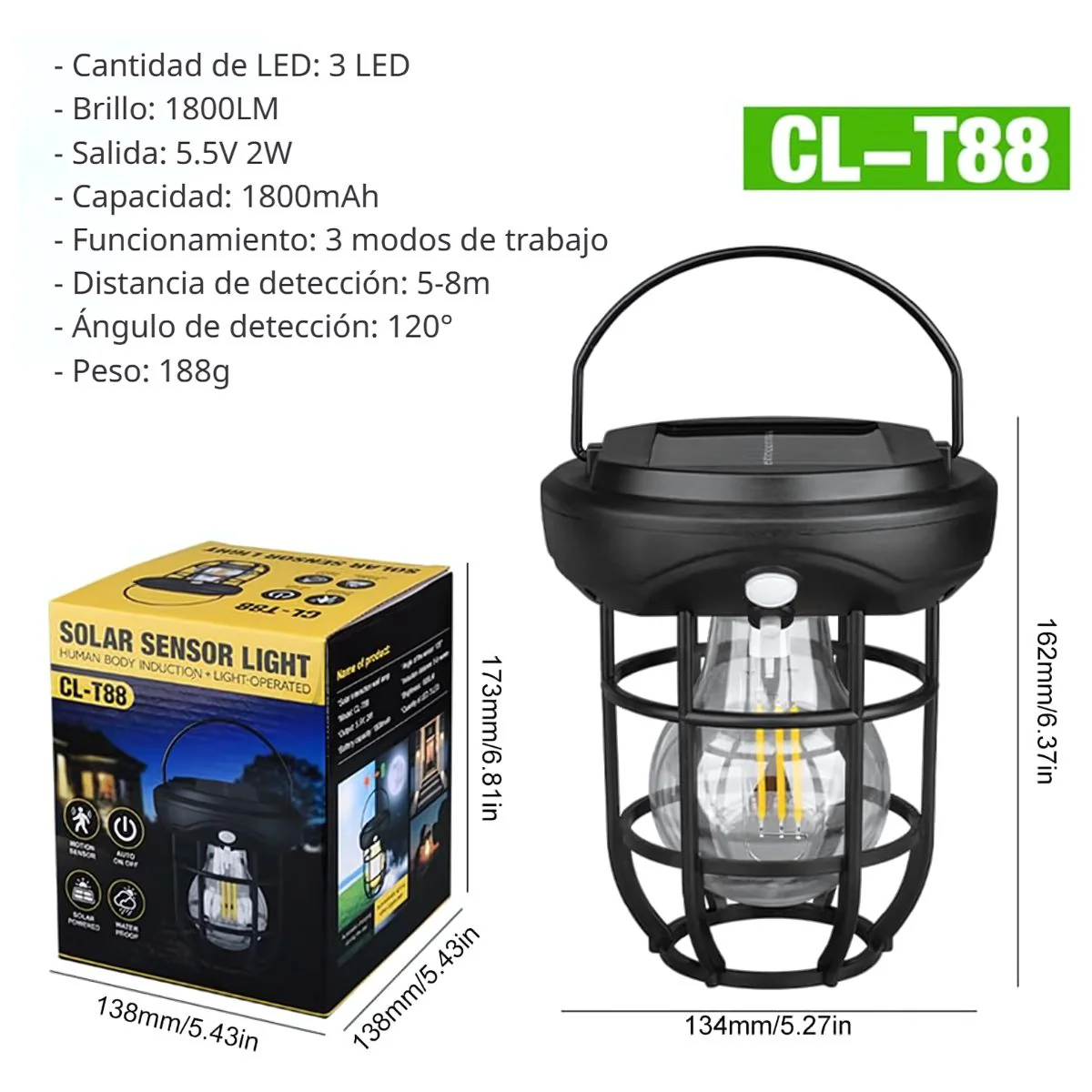 Lámpara Solar LED Portátil Con Sensor De Movimiento. Foco Luz Para Exterior Con Asa De Colgar Y Panel Solar. - Image 5