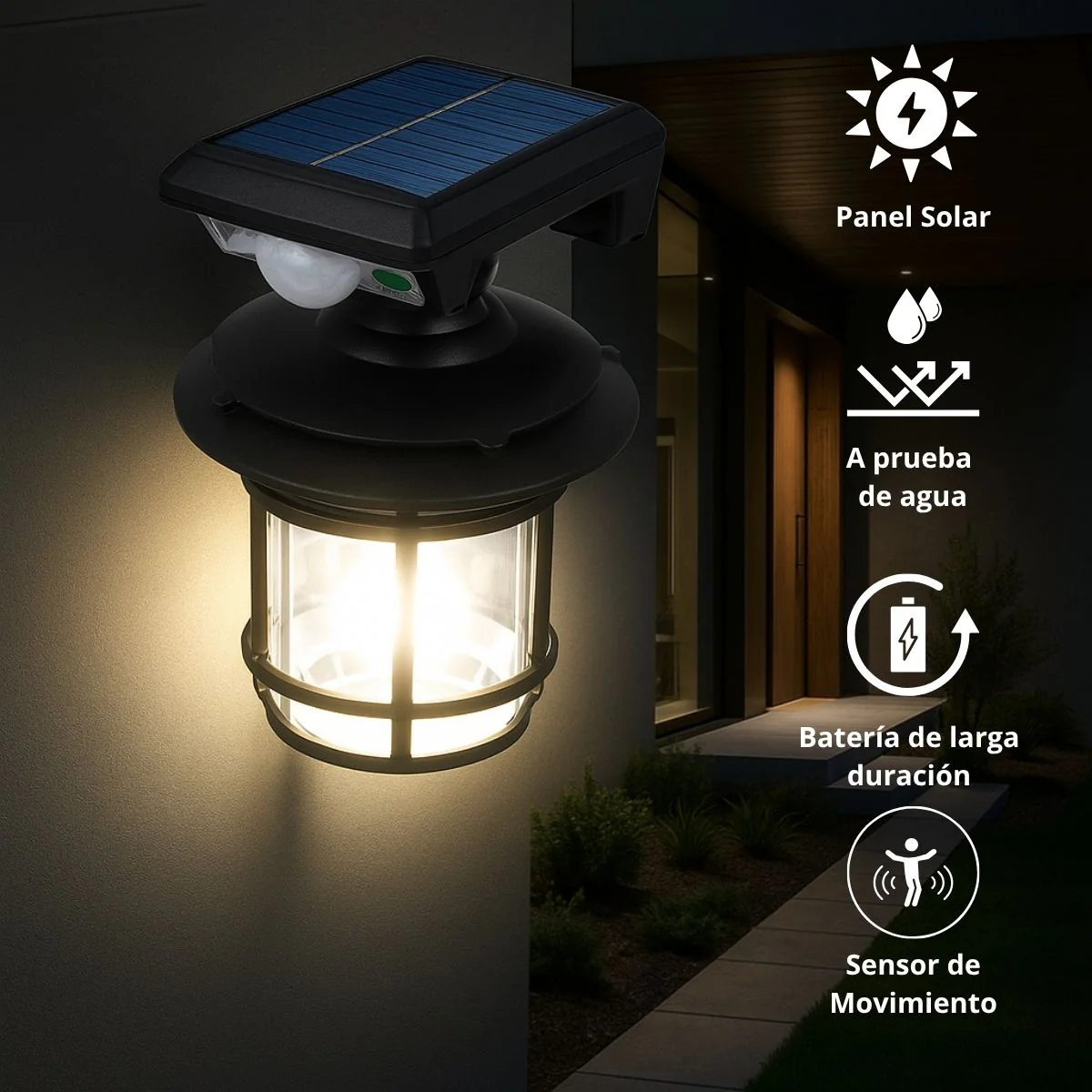 Lámpara Solar LED Y Tungsteno Con Sensor De Movimiento IP65 Impermeable De 2400Mah Para Exteriores.