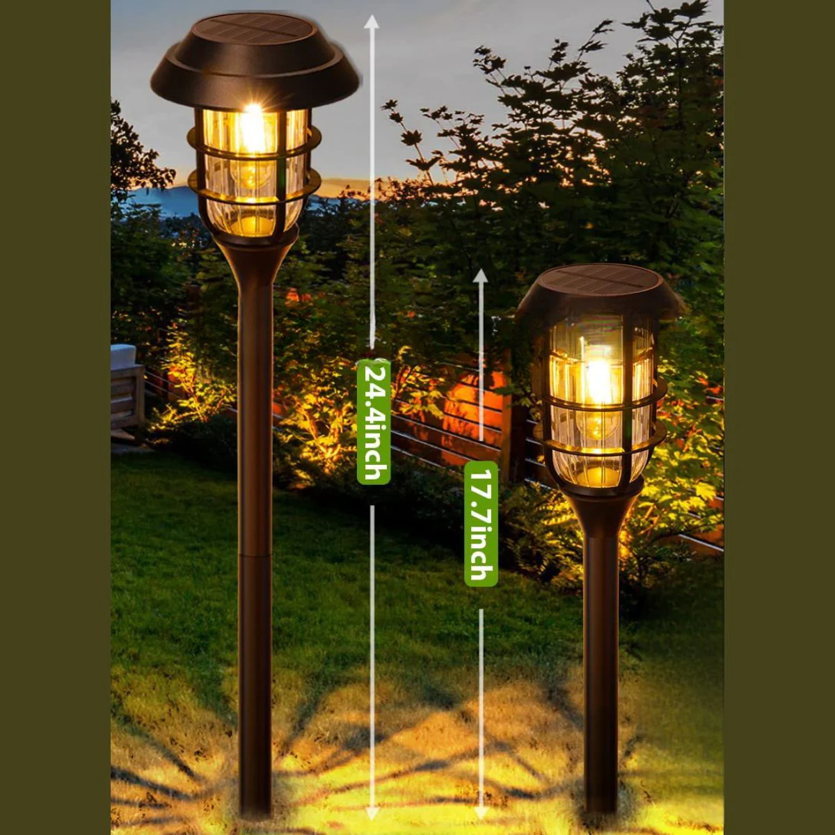 Lampara Solar Para Césped Tipo Estaca LED. (Pack De 8) Lampara Negra Con Panel Solar Integrado. Para Jardín. (Luz Cálida). Foco - Image 3