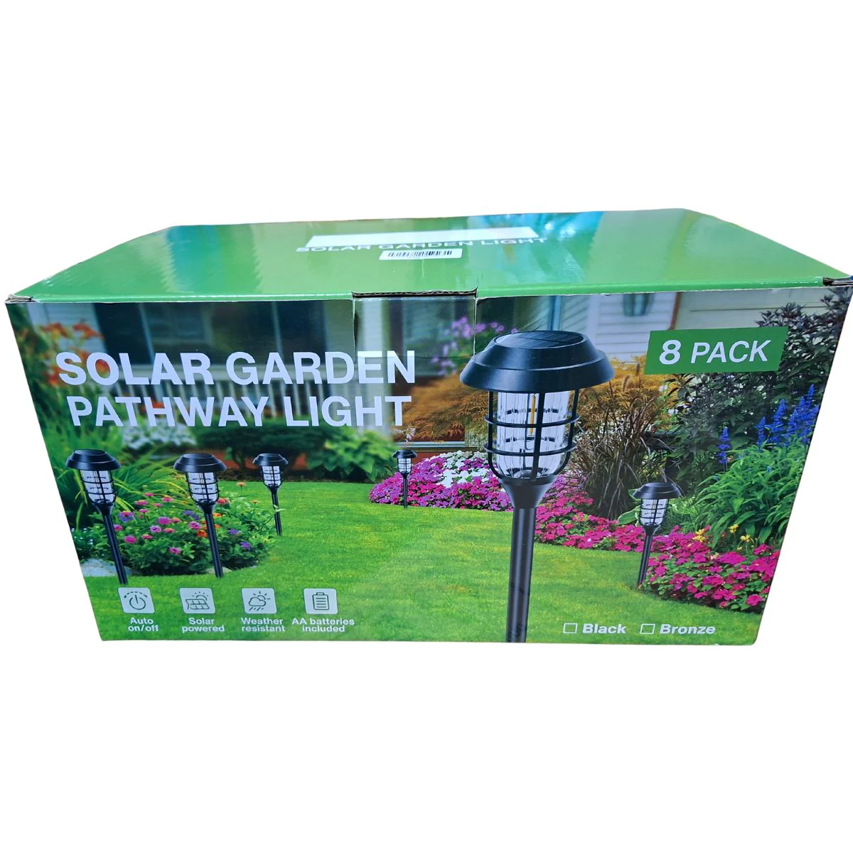 Lampara Solar Para Césped Tipo Estaca LED. (Pack De 8) Lampara Negra Con Panel Solar Integrado. Para Jardín. (Luz Cálida). Foco - Image 5