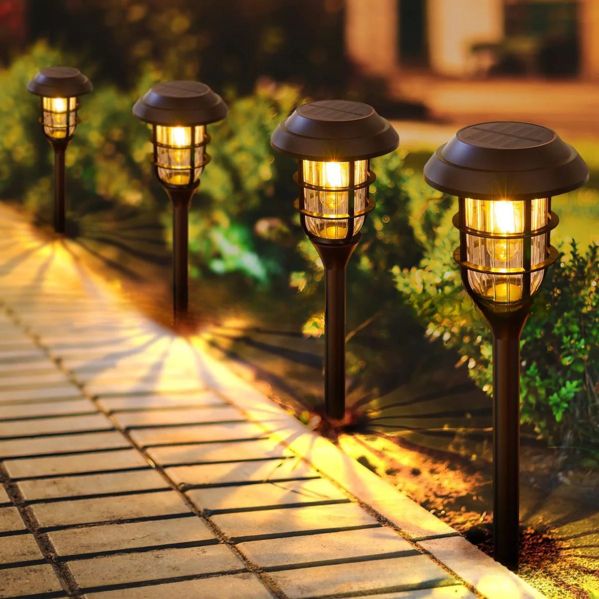 Lampara Solar Para Césped Tipo Estaca LED. (Pack De 8) Lampara Negra Con Panel Solar Integrado. Para Jardín. (Luz Cálida). Foco - Image 6