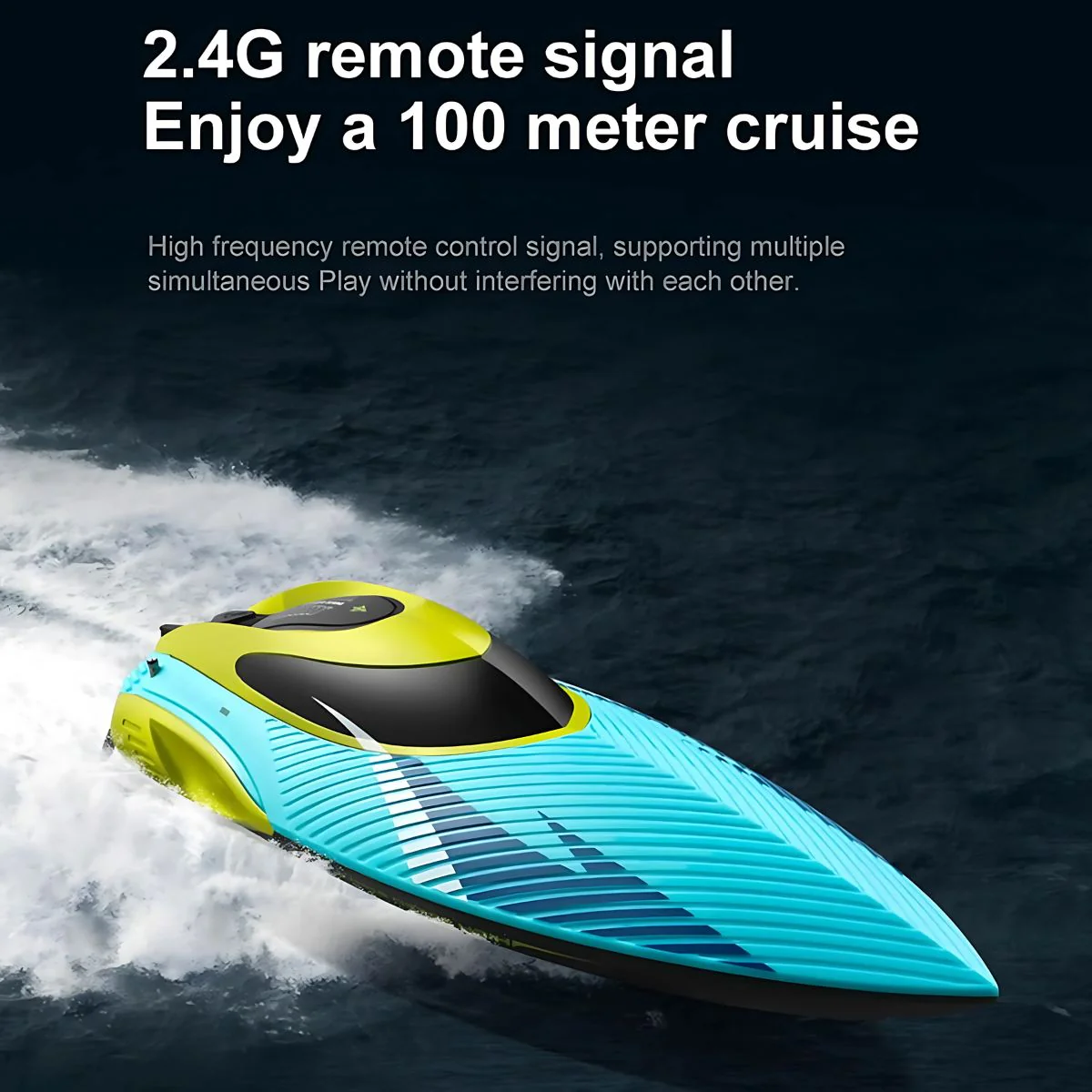 Lancha De Juguete A Control Remoto De Alta Velocidad. Barcos De Carreras Con Luz LED. (Color Celeste). - Image 2