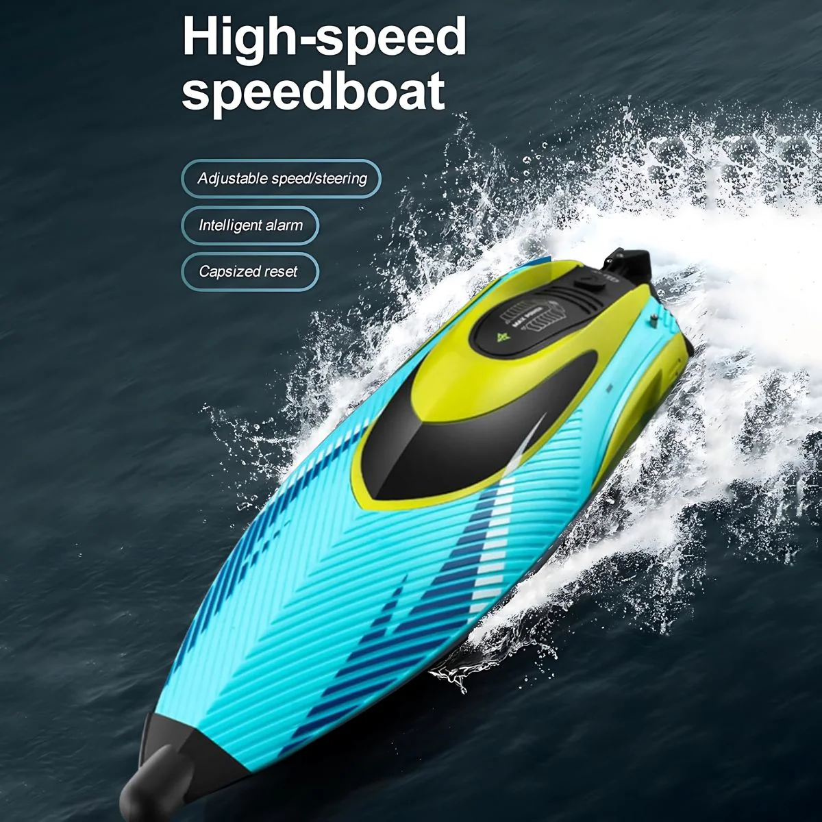 Lancha De Juguete A Control Remoto De Alta Velocidad. Barcos De Carreras Con Luz LED. (Color Celeste). - Image 3