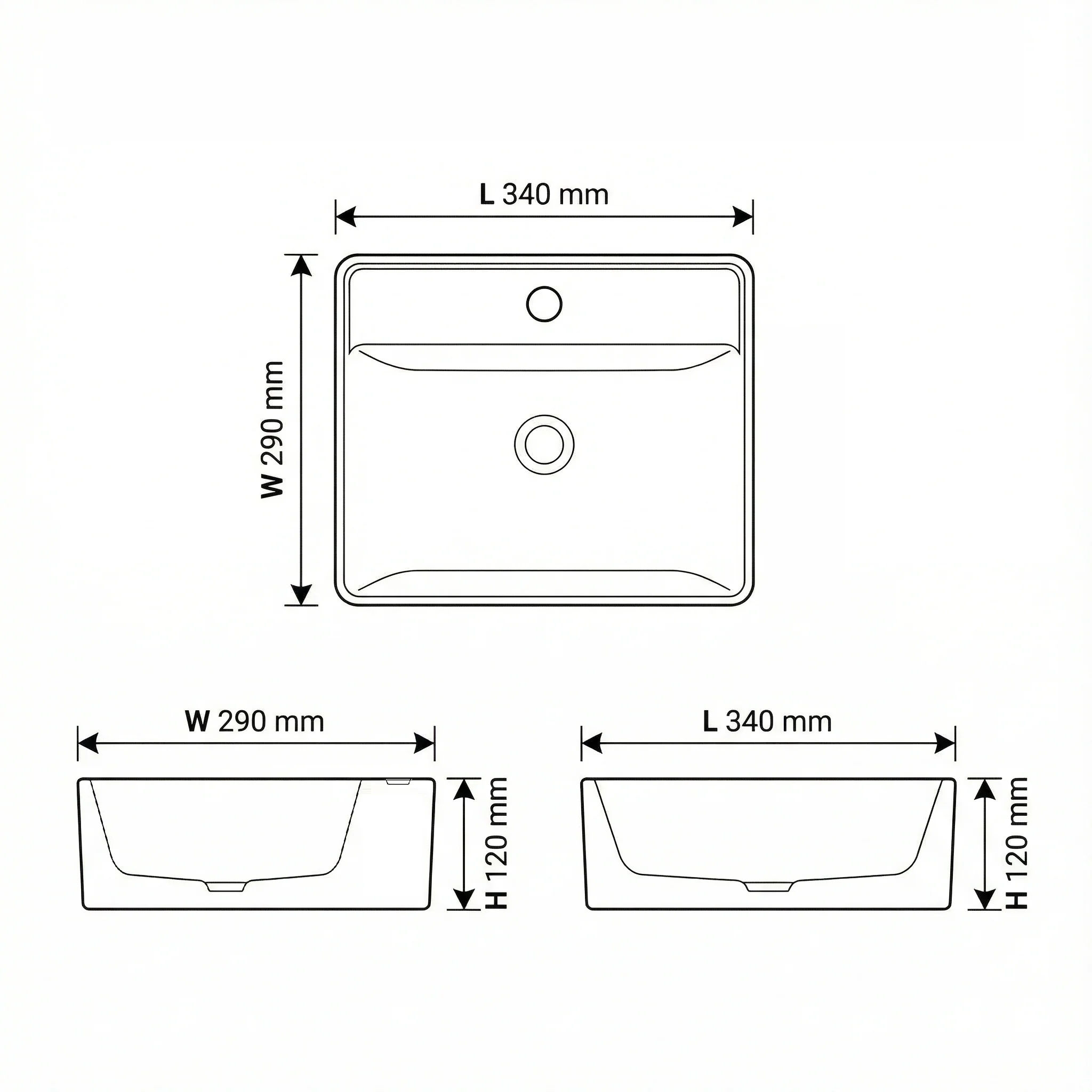 Lavamanos Chico De Sobreponer Con Perforación De Grifo Rectangular 34X29x12 Cm Cerámica Sanitaria Premium, Diseño Moderno - Image 3