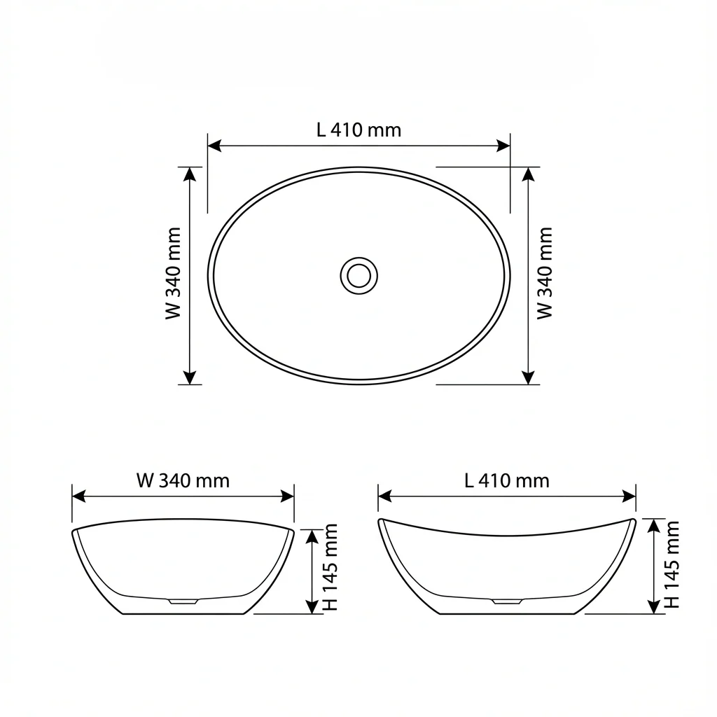 Lavamanos De Sobreponer Ovalado Cerámica Sanitaria Premium, Diseño Moderno 410X340x145mm - Image 3