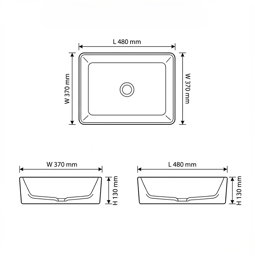 Lavamanos De Sobreponer Rectangular 48X37x13 Cm Cerámica Sanitaria Premium, Diseño Moderno - Image 3