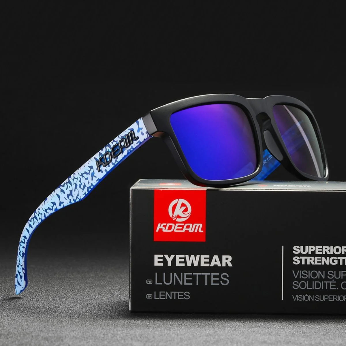 Lentes De Sol Polarizados UV400 Unisex, Montura Rectangular Ligera, Protección Antirreflejo Para Conducir, Pesca Y Actividades Al Aire Libre.(Incluye Estuche). Lente Azul Celeste Espejo