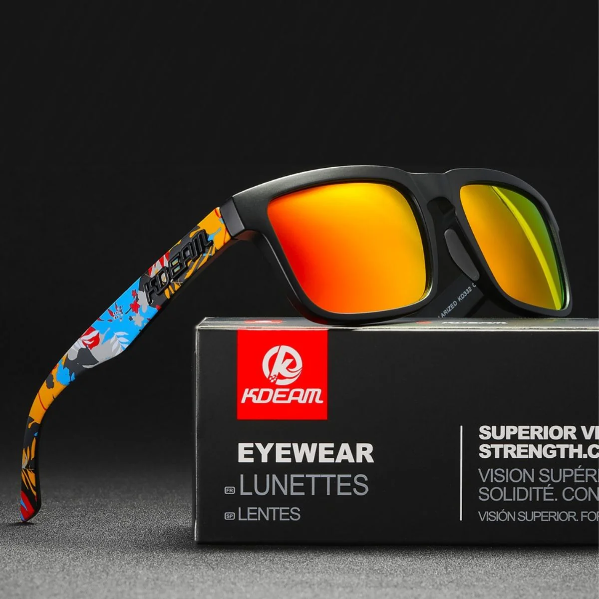 Lentes De Sol Polarizados UV400 Unisex, Montura Rectangular Ligera, Protección Antirreflejo Para Conducir, Pesca Y Actividades Al Aire Libre.(Incluye Estuche). Lente Rojo Espejo