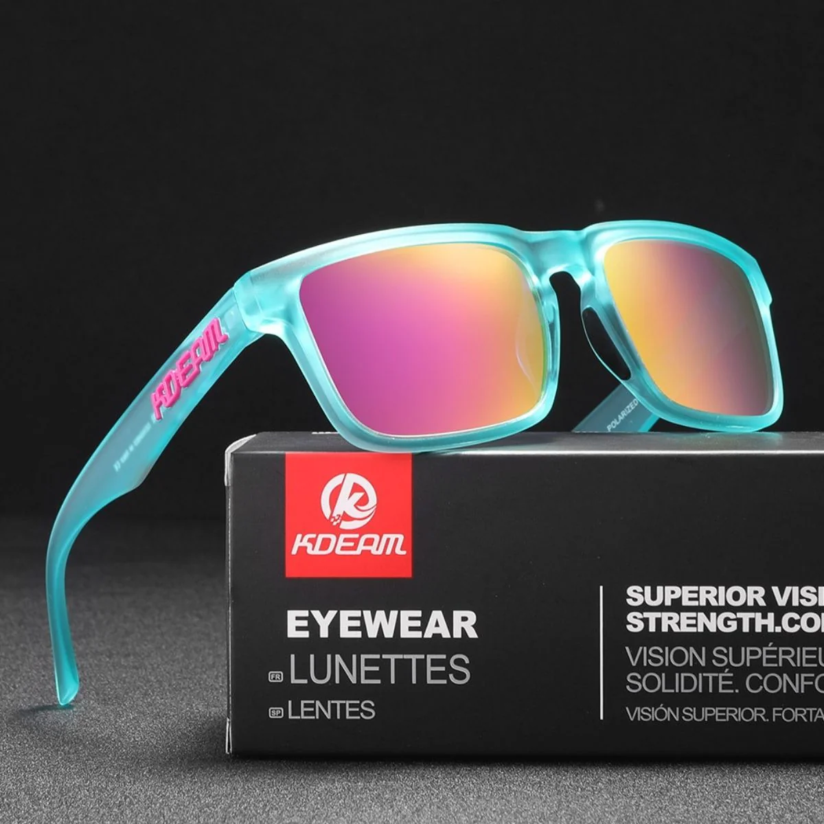 Lentes De Sol Polarizados UV400 Unisex, Protección Antirreflejo Para Conducir, Pesca Y Actividades Al Aire Libre.(Incluye Estuche).Montura Celeste Y Lente Magenta Espejo