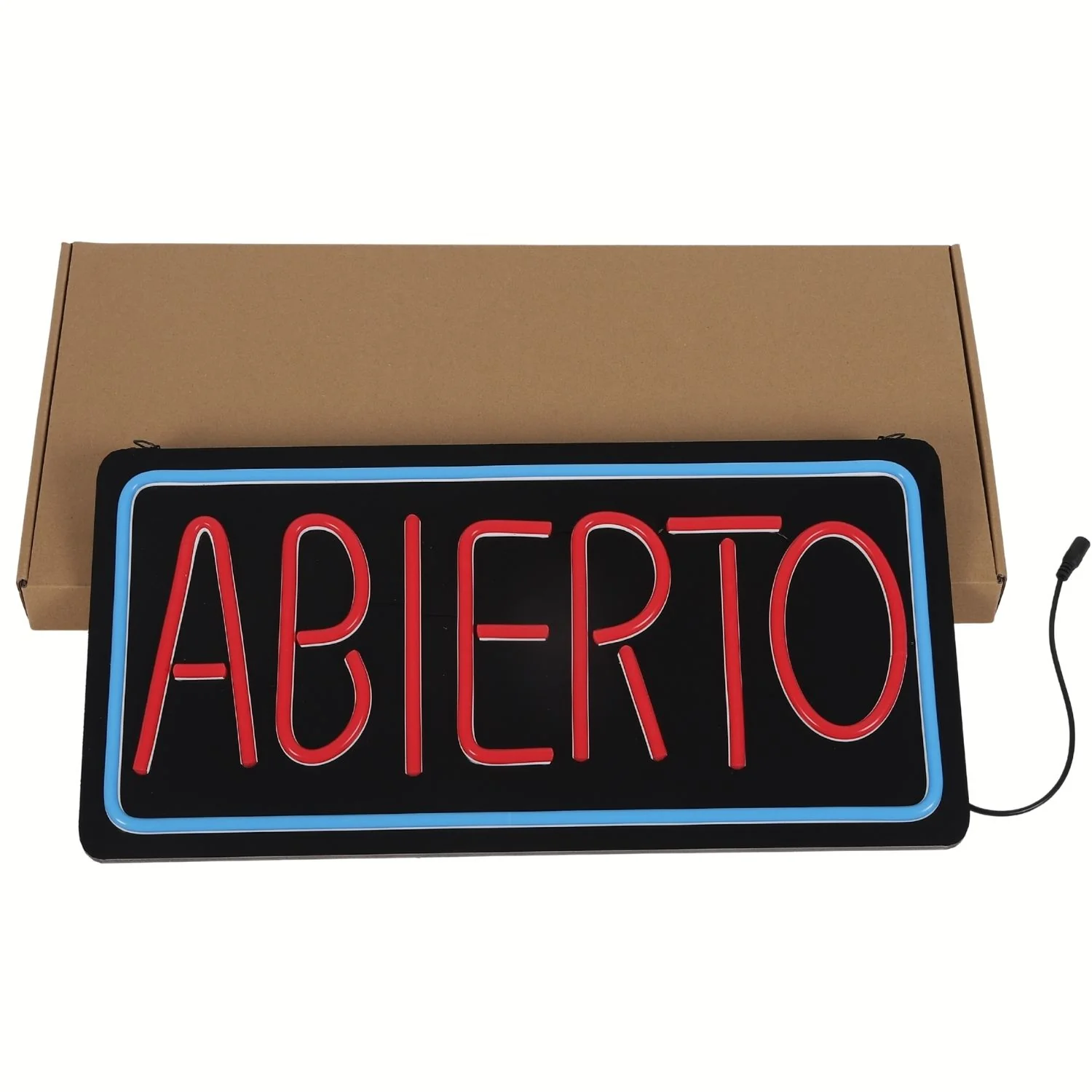 Letrero LED NEON ABIERTO, 50X25cm, Marco Azul Y Texto Rojo, 110V Con Cadena Para Colgar. Moderno Y Llamativo.  Rotulo Neón Abierto - Image 3
