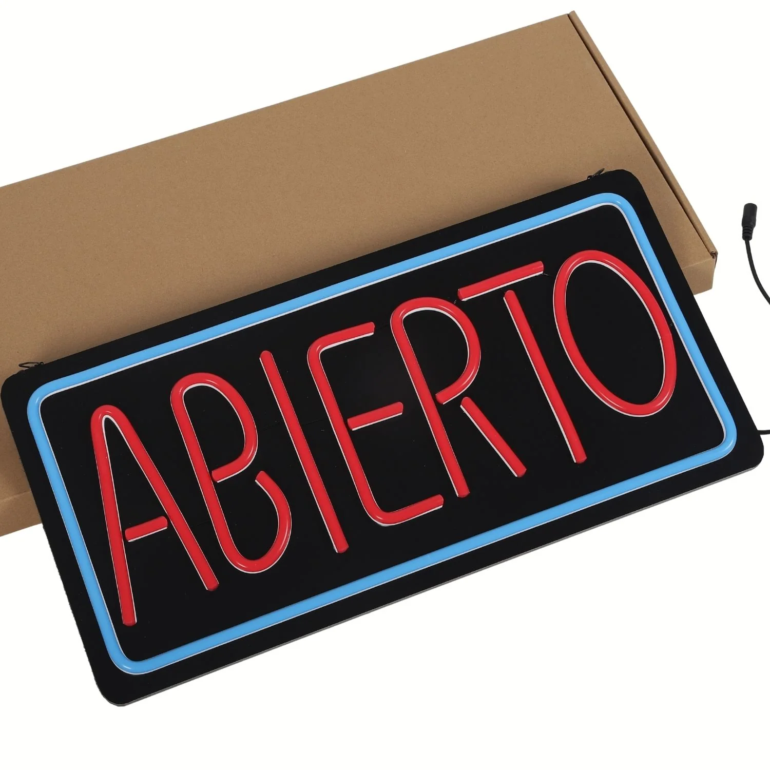Letrero LED NEON ABIERTO, 50X25cm, Marco Azul Y Texto Rojo, 110V Con Cadena Para Colgar. Moderno Y Llamativo.  Rotulo Neón Abierto - Image 4