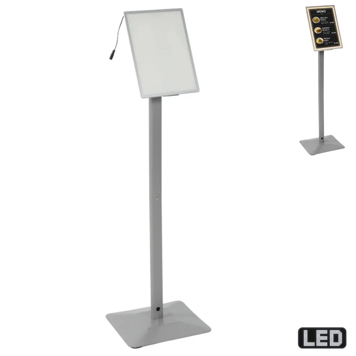 Letrero LED Poste De Piso Ajustable A4 A4 (21 X 29.7 Cm) Para Señalización Comercial O Menús. Pizarra LED