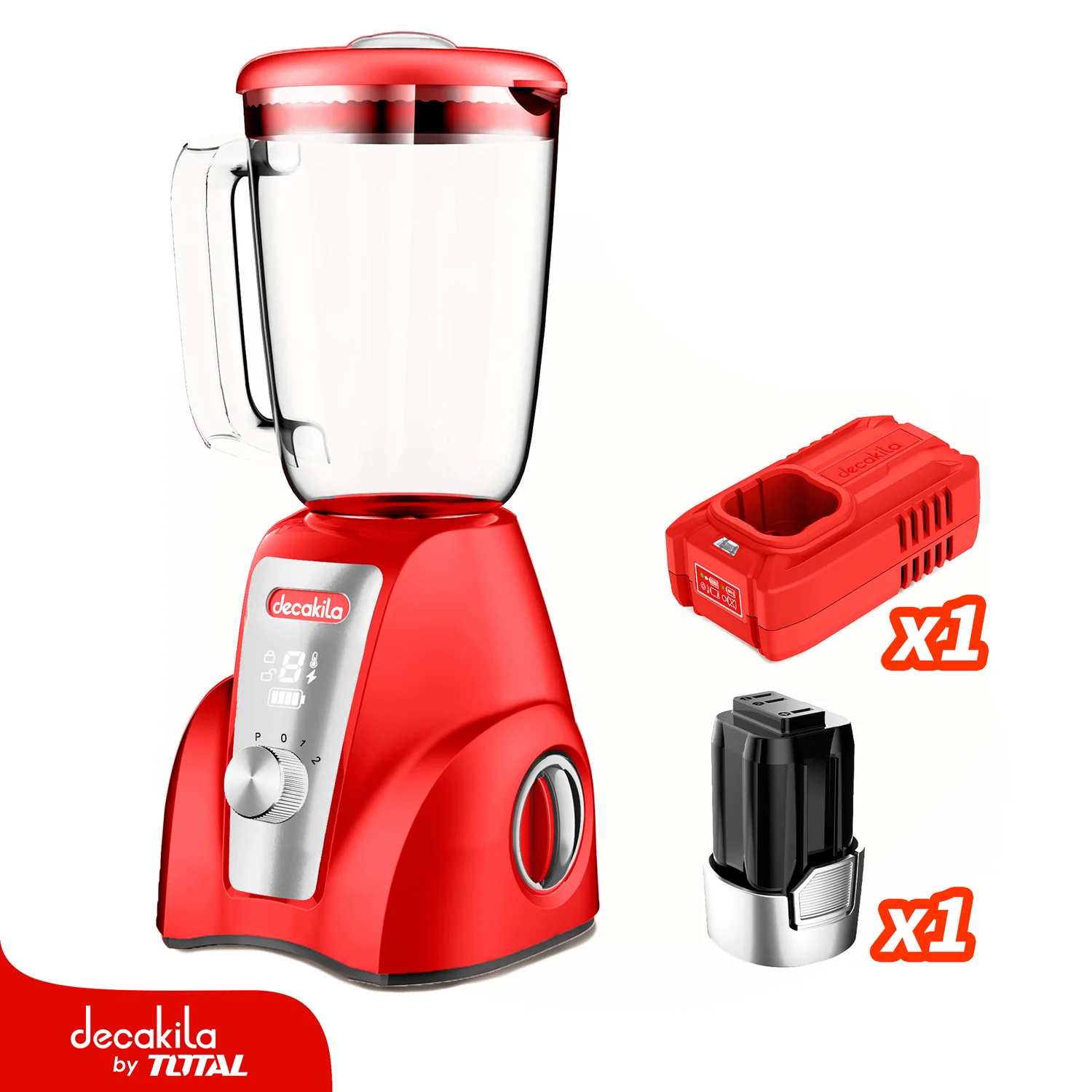 Licuadora Inalámbrica Roja 1.5L 300W 16V 2 Velocidades.Jarra De Vidrio. Incluye Batería Y Cargador. - Image 2