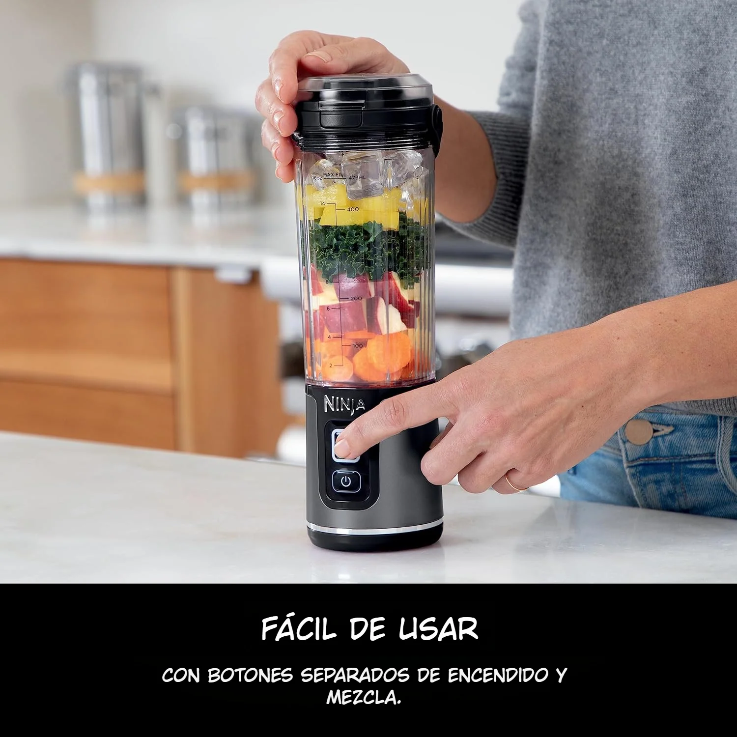 Licuadora Personal Ninja Blast Black BC151. Minibatidora Portátil, Recargable, Smoothies, Batidos De Proteínas, Pica Hielo Y Frutas Congeladas. - Image 3