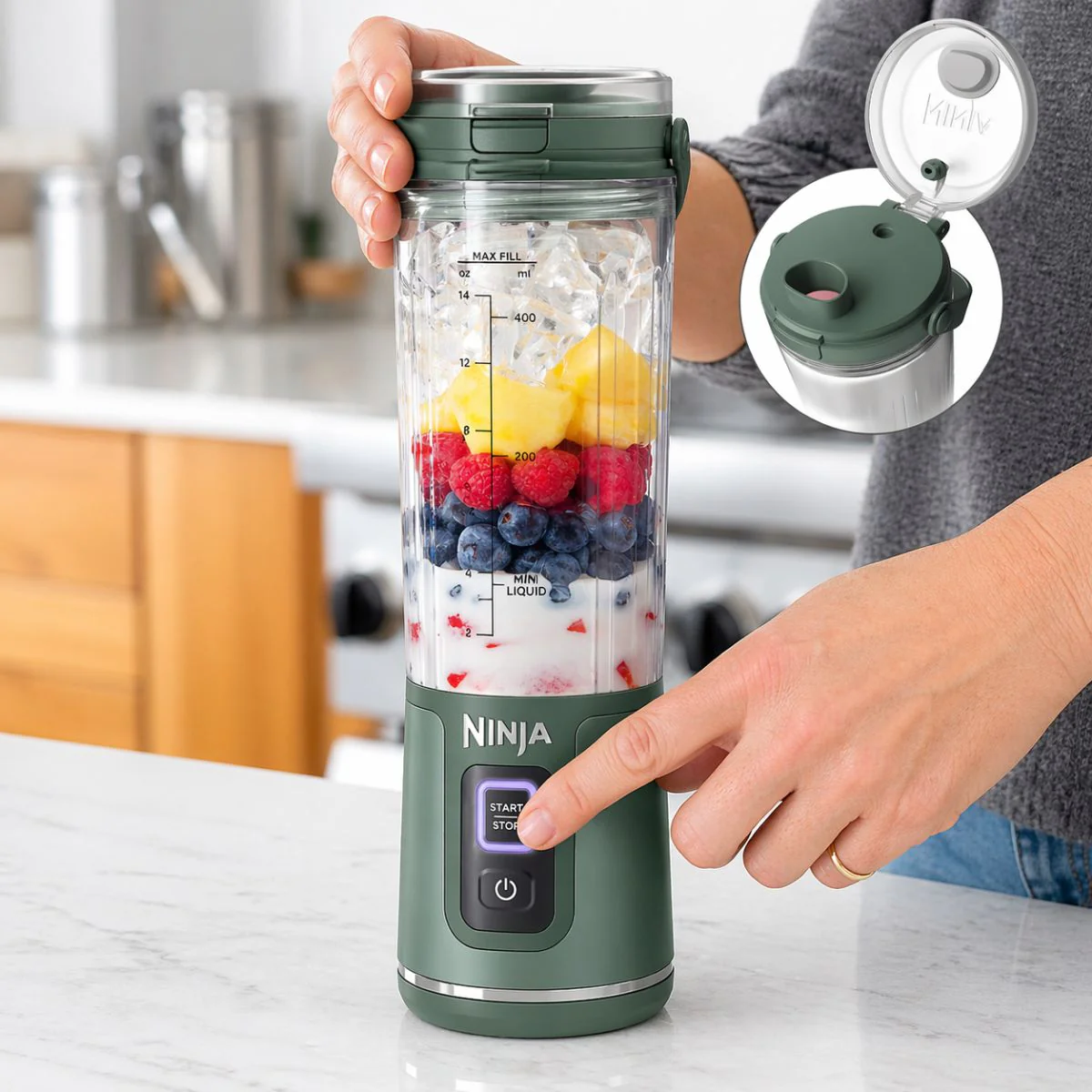 Licuadora Personal Ninja Blast Green. Minibatidora Portátil, Recargable Para Smoothies, Batidos De Proteínas, Pica Hielo Y Frutas Congeladas. - Image 4
