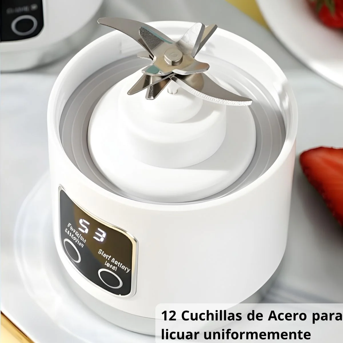 Licuadora Portátil Inalámbrica De 450Ml De 50W, 7.4V Y 18000Rpm Con Cuchilla De Acero Inoxidable De 12 Hojas. Batidora Personal Para Jugos Y Smoothies. Color Blanco - Image 2