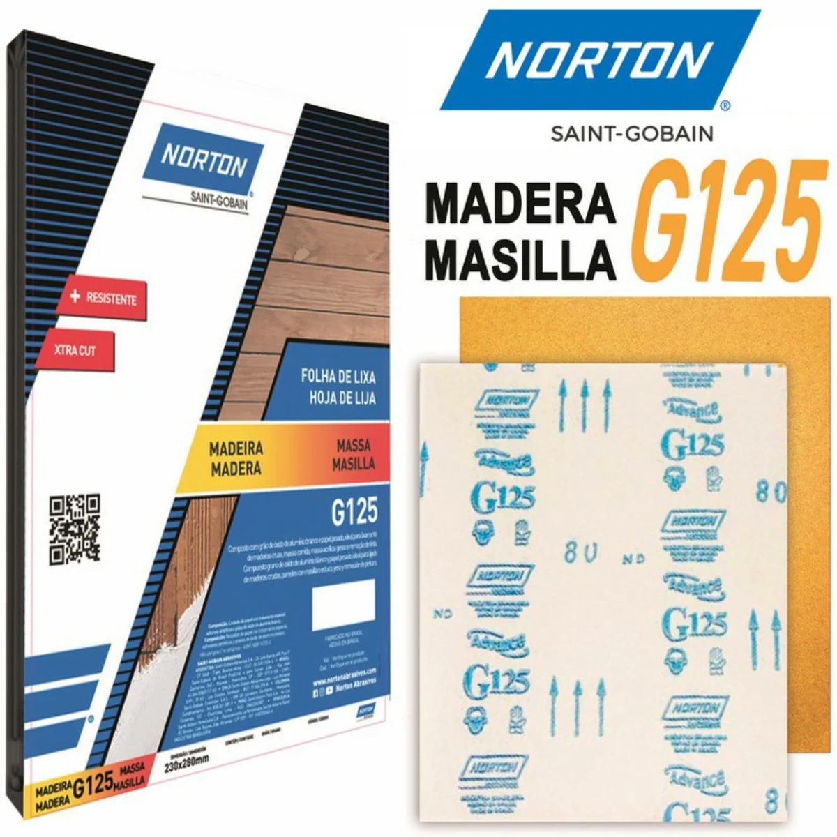 LIJA  NORTON P/Madera G125 (25Pcs) Amarilla Papel Pesado  #40