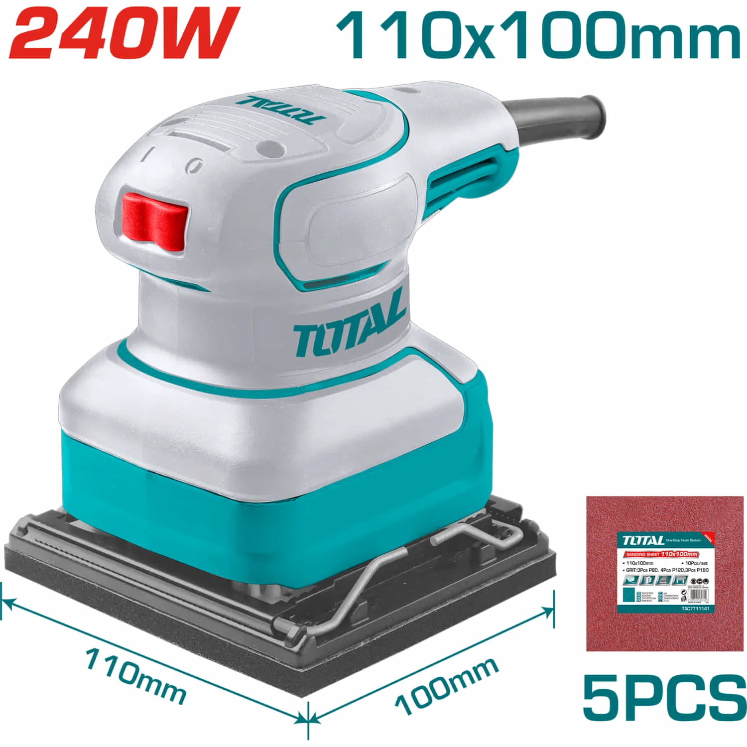 Lijadora De Mano Eléctrica 240W 14000Rpm Incluye 5 Hojas. De Palma Super Total - Image 2