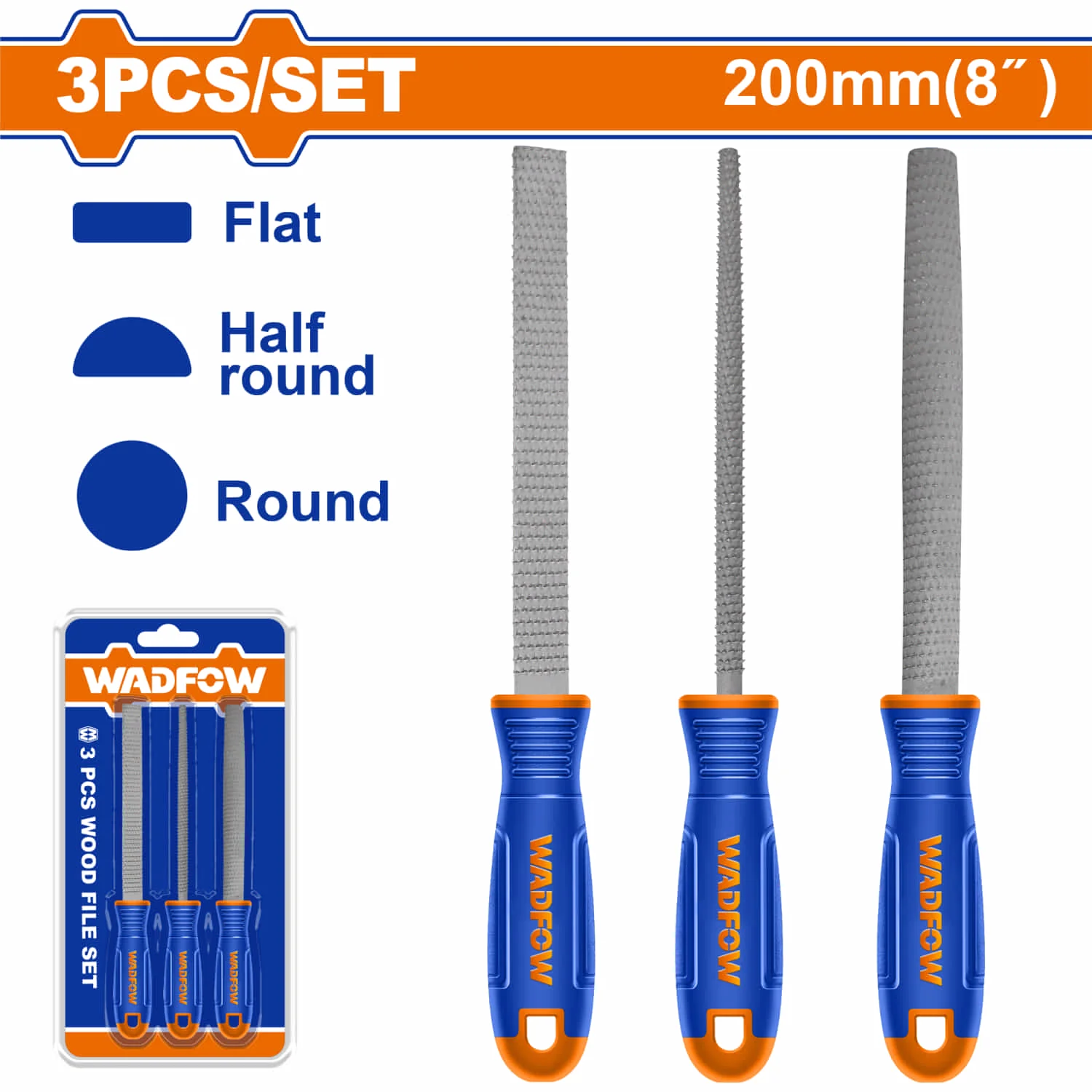 Limas Para Madera. Plana, Redonda Y Media Caña. Largo 8"Mm. Acero T12. Set 3 Pzas.
