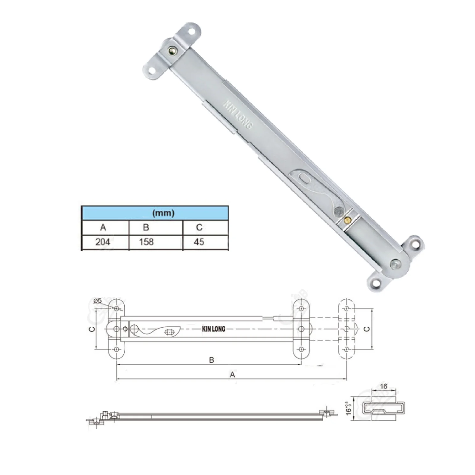 Limitador DERECHO Telescópico Contra Viento Ventanas Upvc Y Aluminio 8" Se Vende Por Unidad